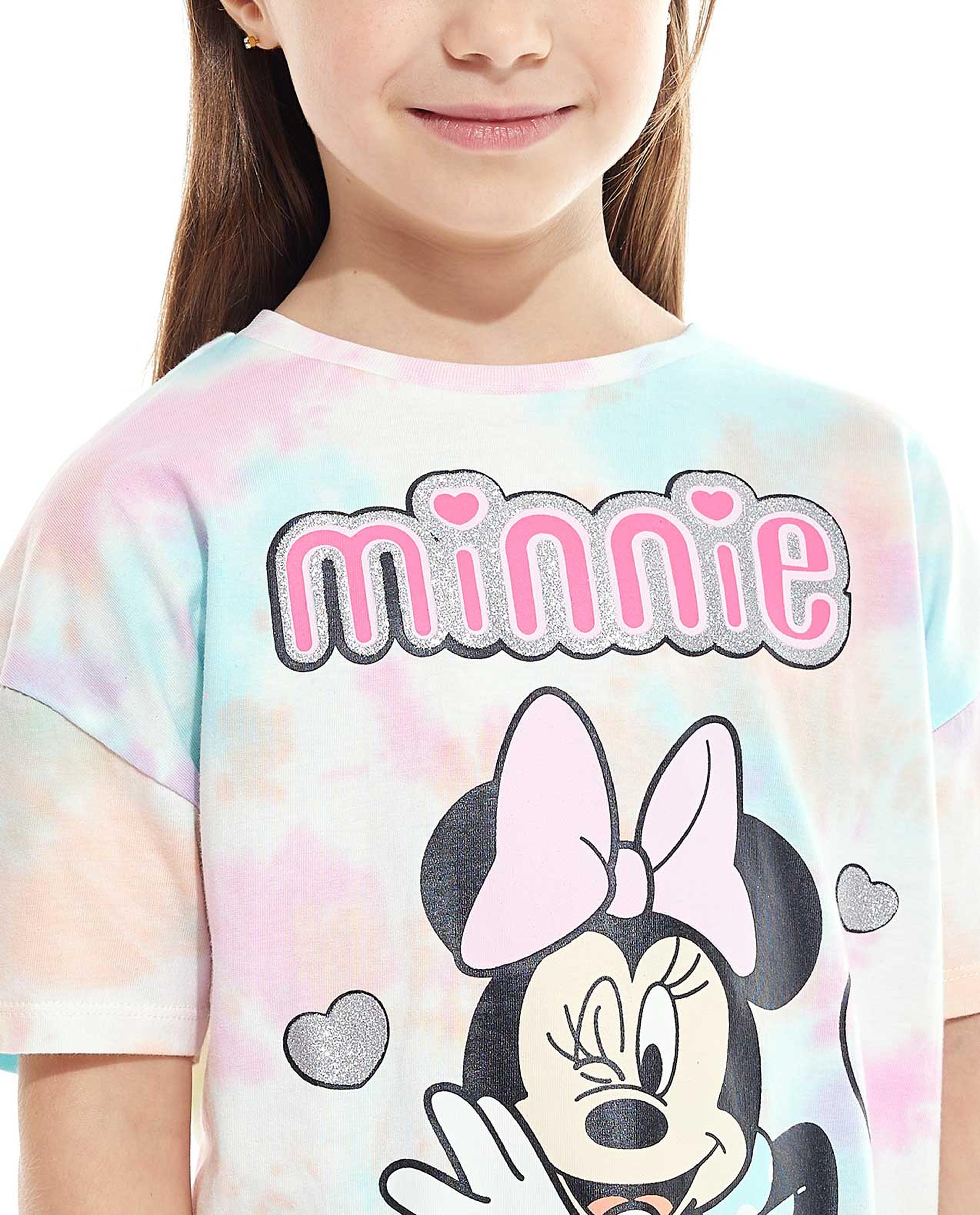 Minnie Mouse Print T-Shirt with Crew Neck and Short Sleeves