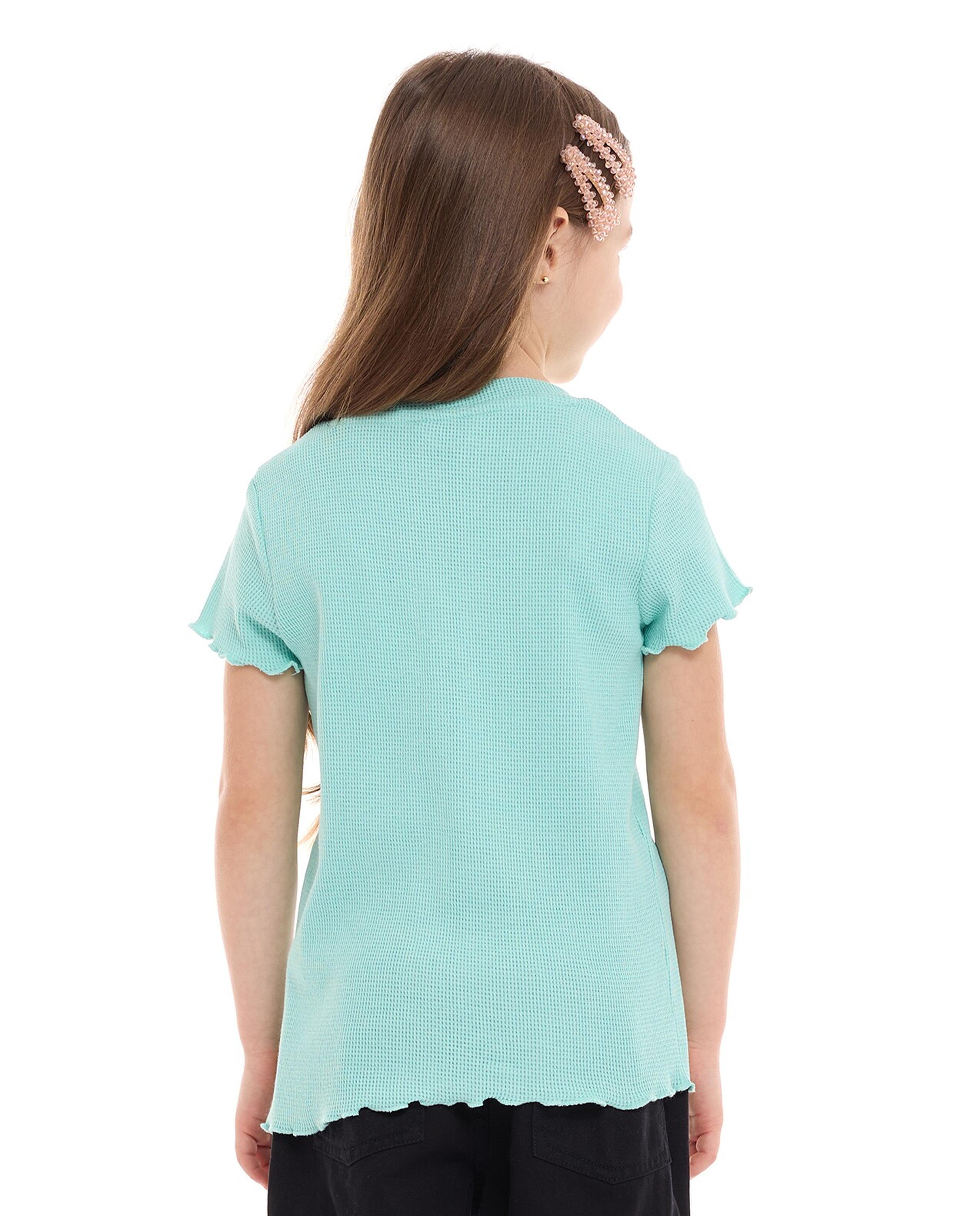 Textured Top with Crew Neck and Short Sleeves