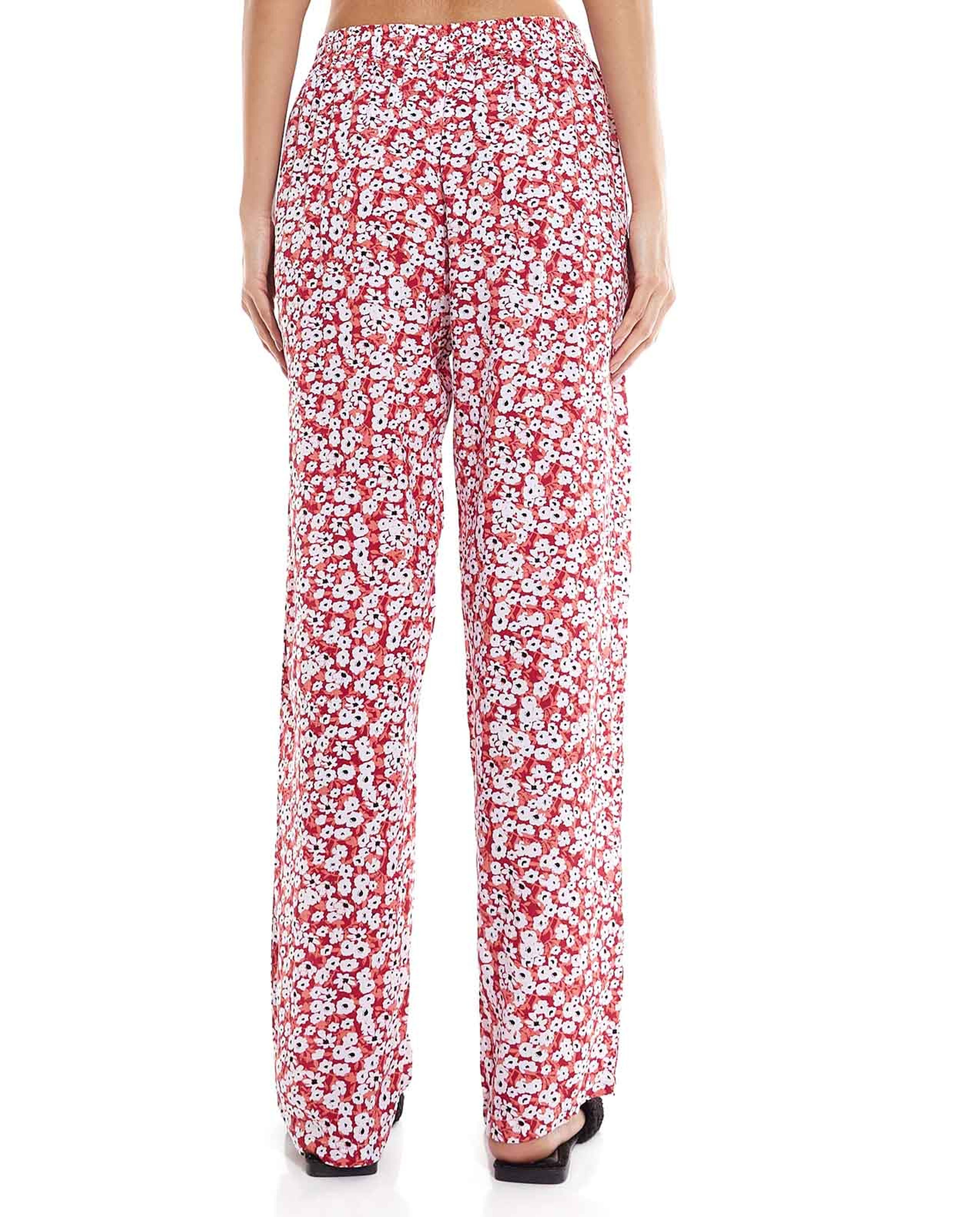 Floral Print Pyjama Pants with Drawstring Waist