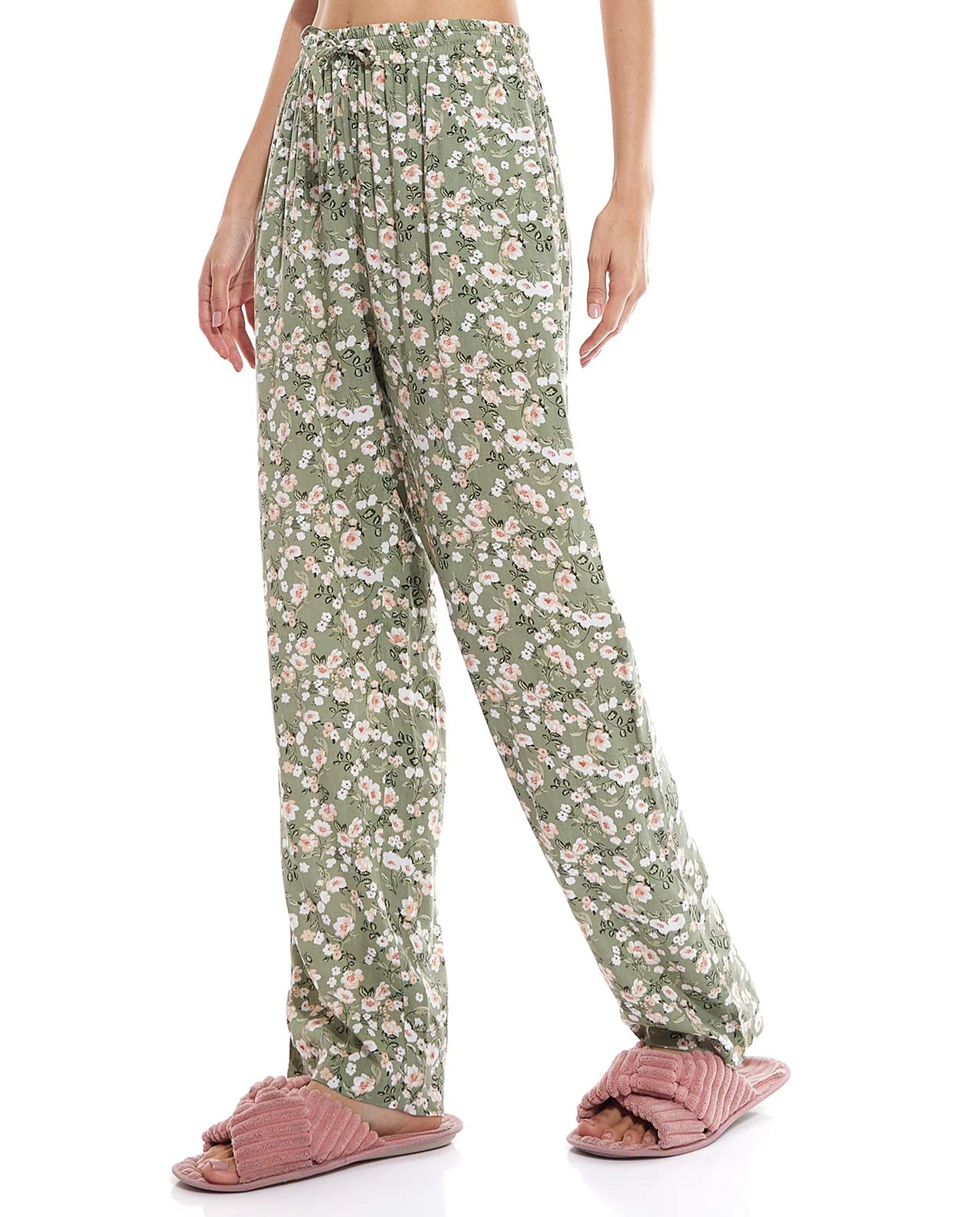 Floral Print Pyjama Pants with Drawstring Waist