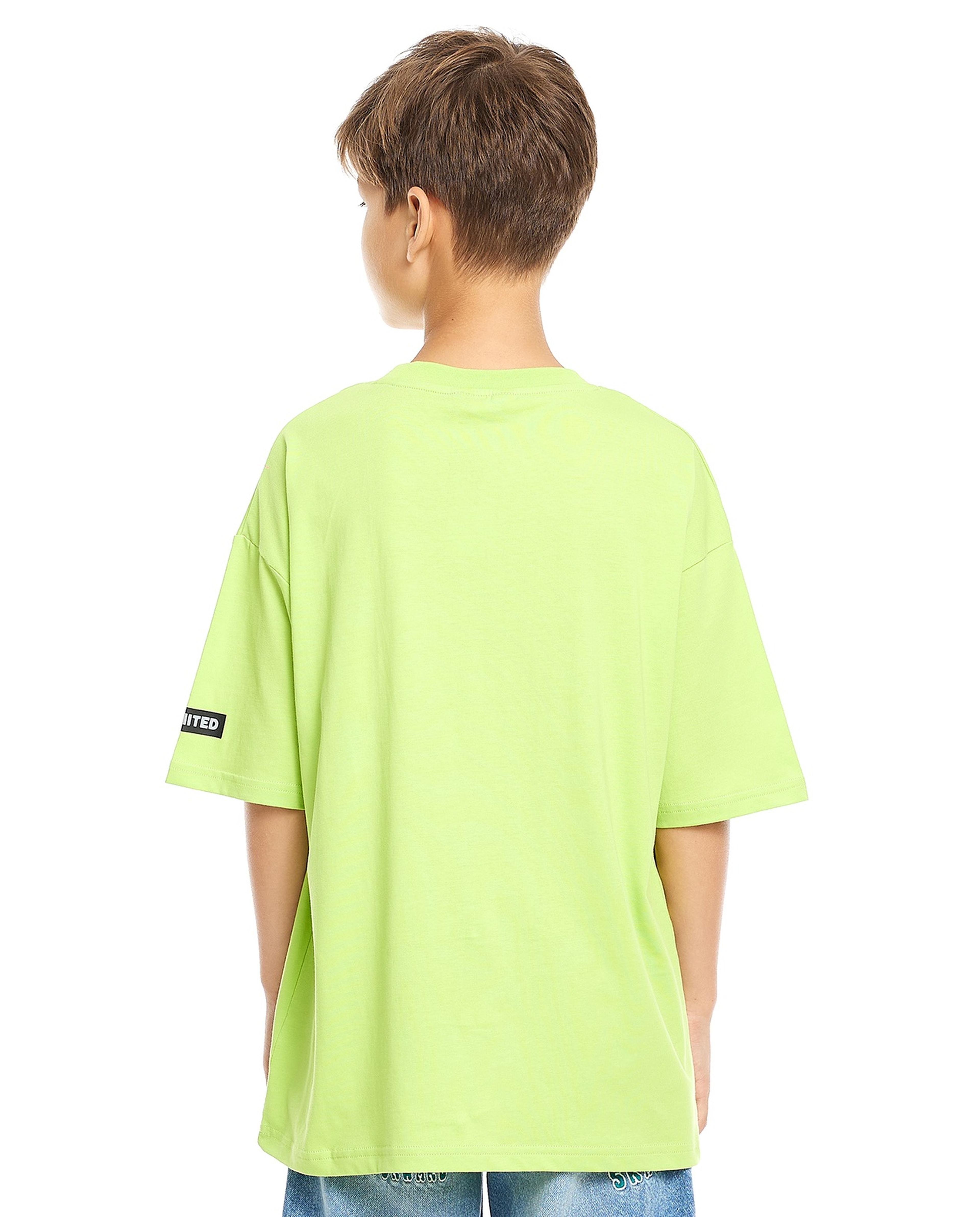Patch Detail Oversized T-Shirt with Crew Neck and Short Sleeves