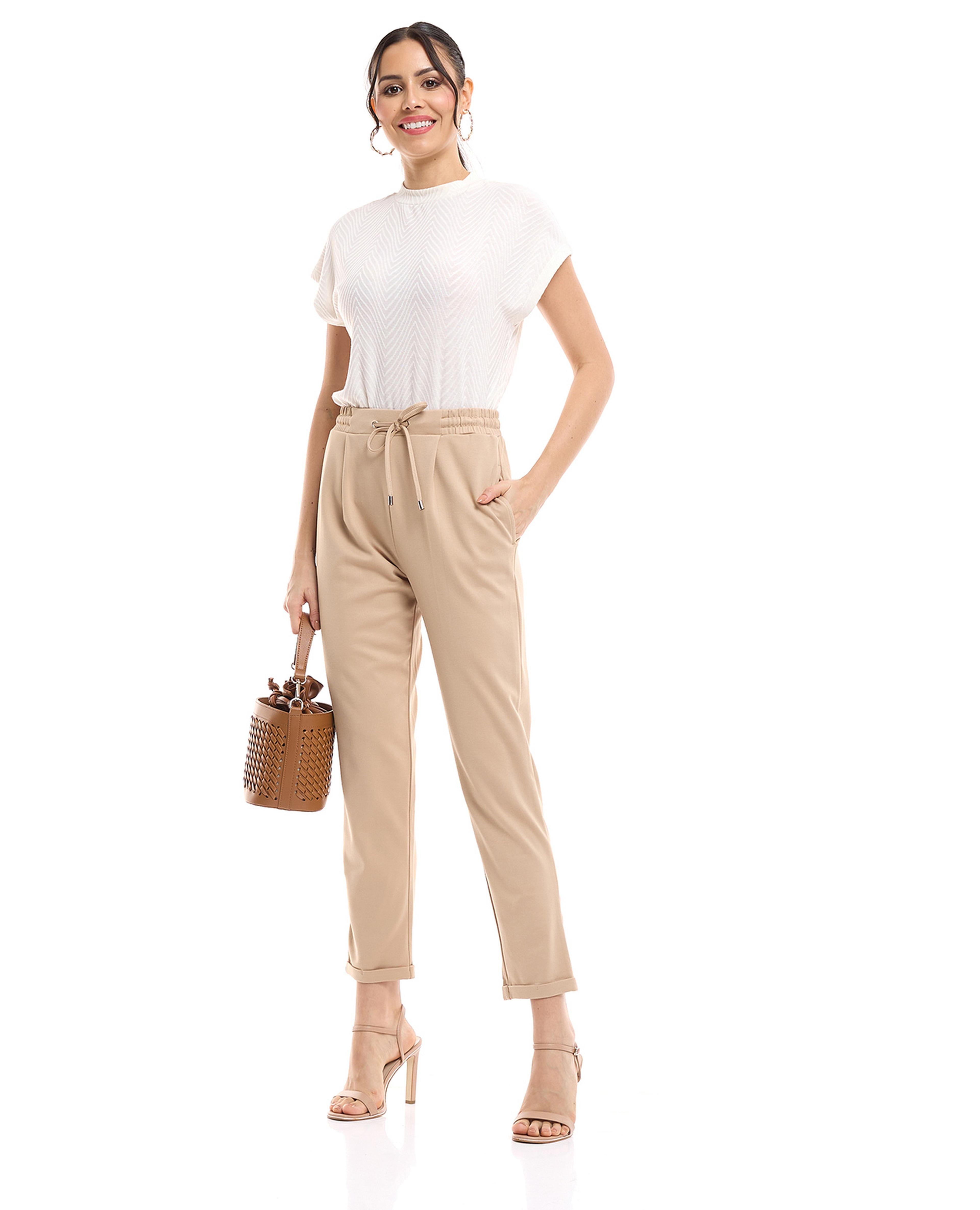Solid Slim Fit Pants with Drawstring Waist