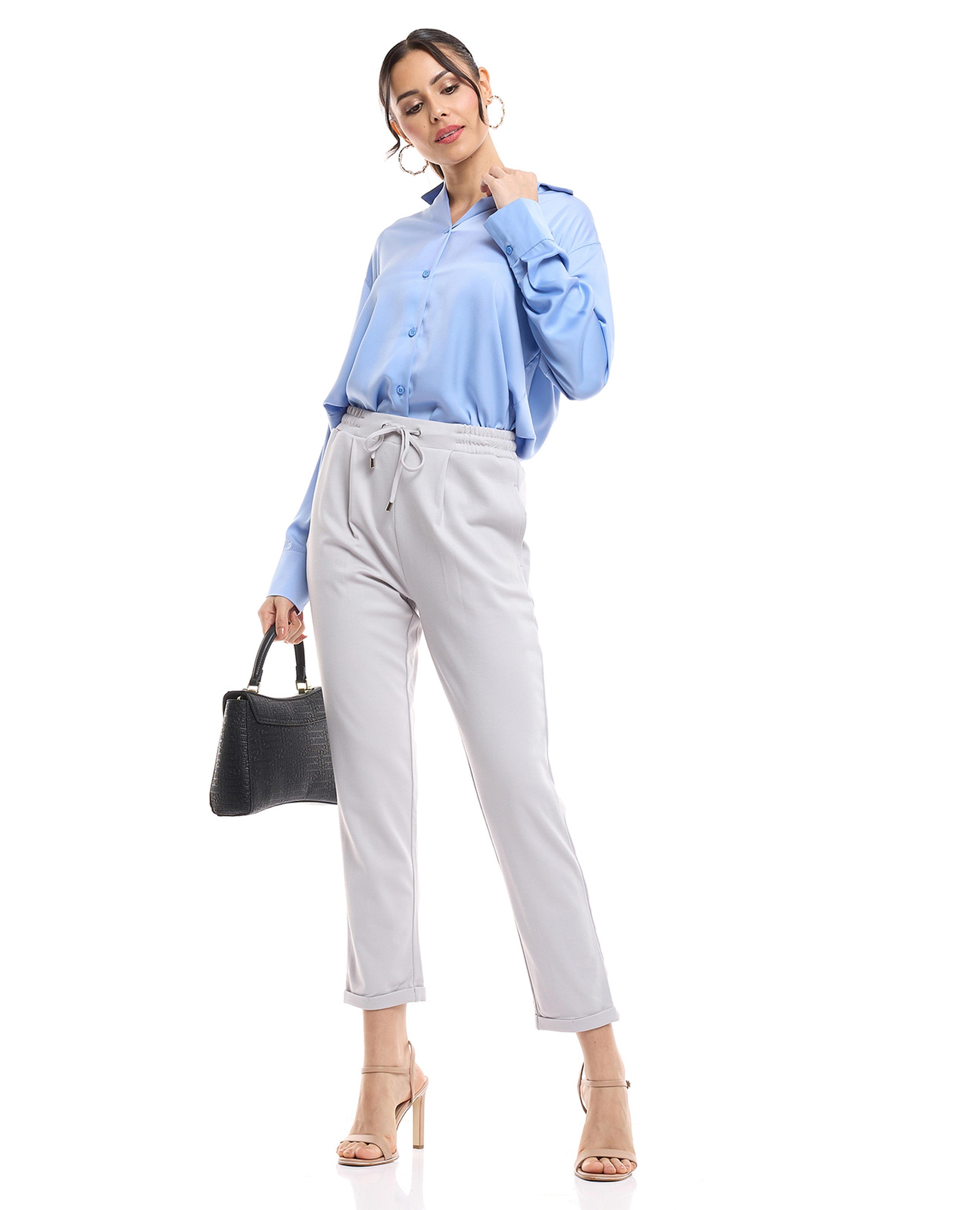 Solid Slim Fit Pants with Drawstring Waist