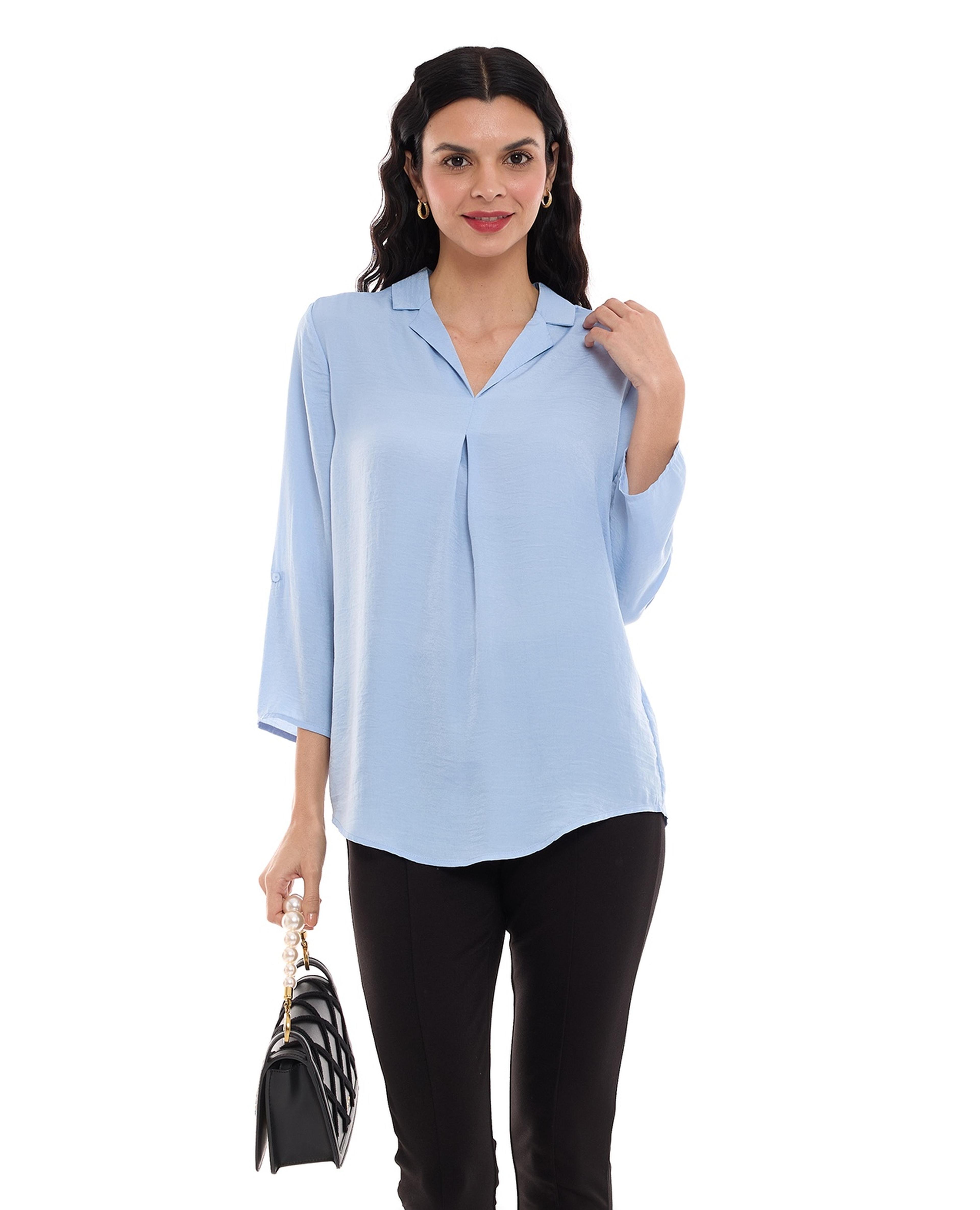 Solid Top with Revere Collar and 3/4 Sleeves