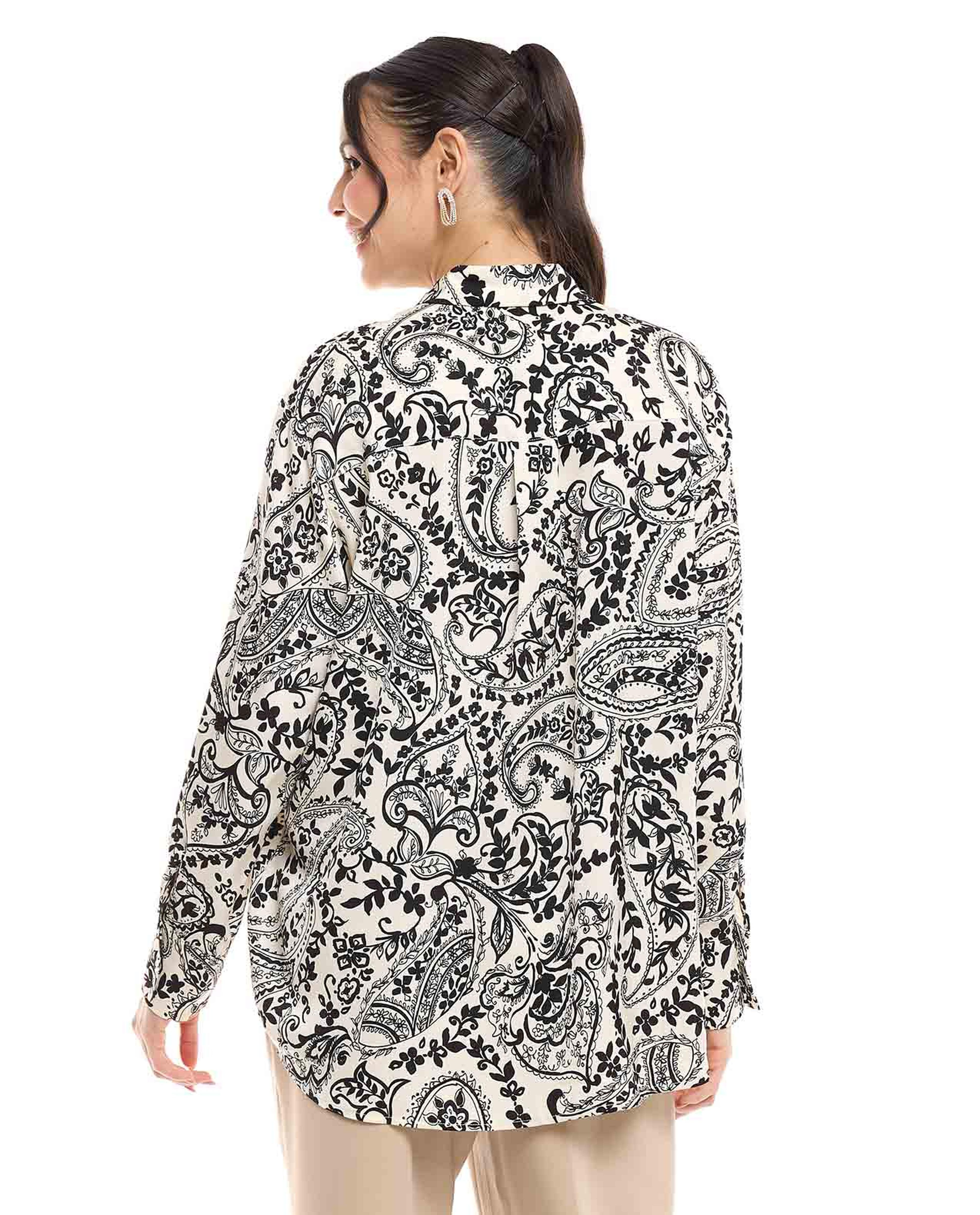 Paisley Printed Shirt with Classic Collar and Long Sleeves