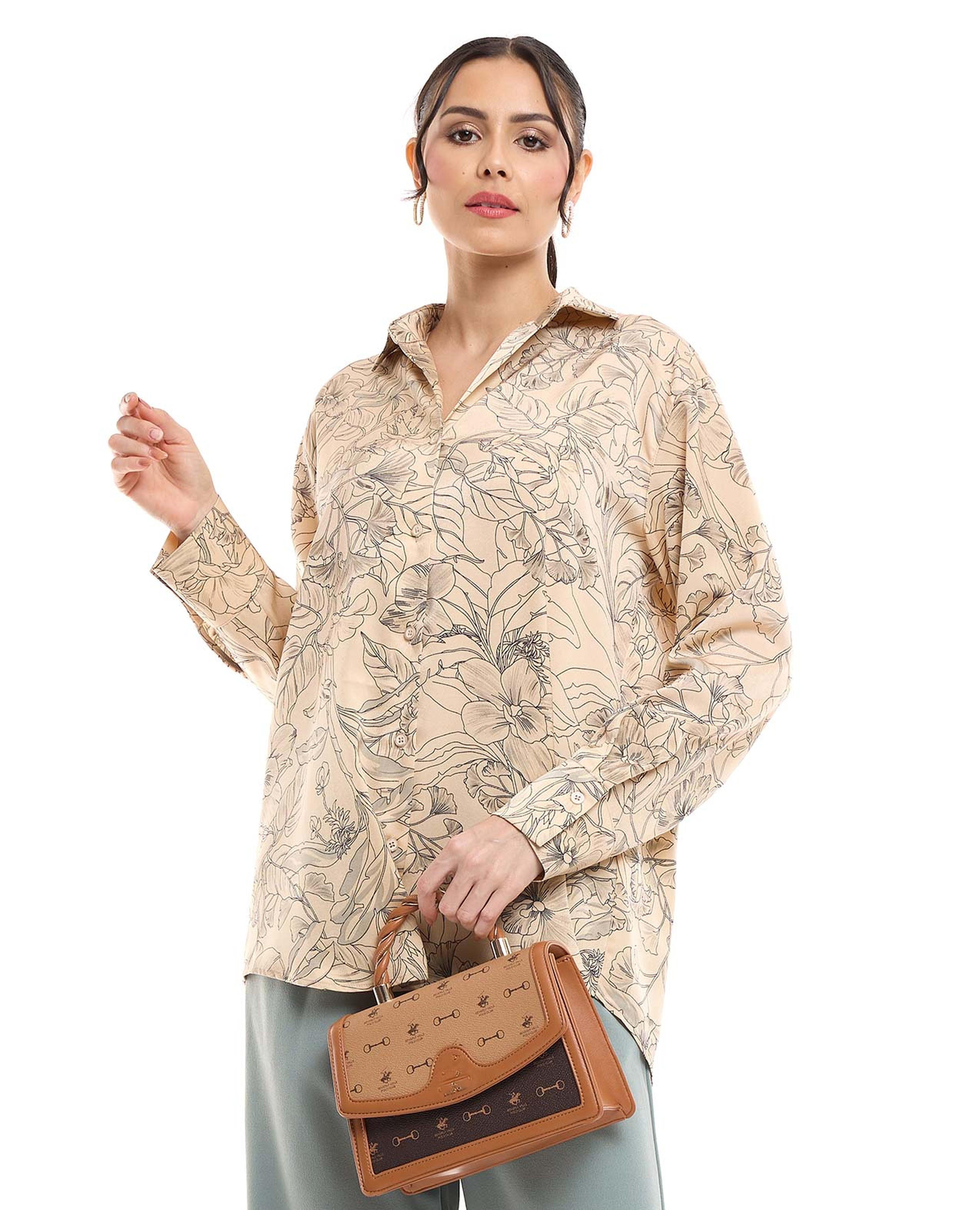 Floral Printed Shirt with Classic Collar and Long Sleeves