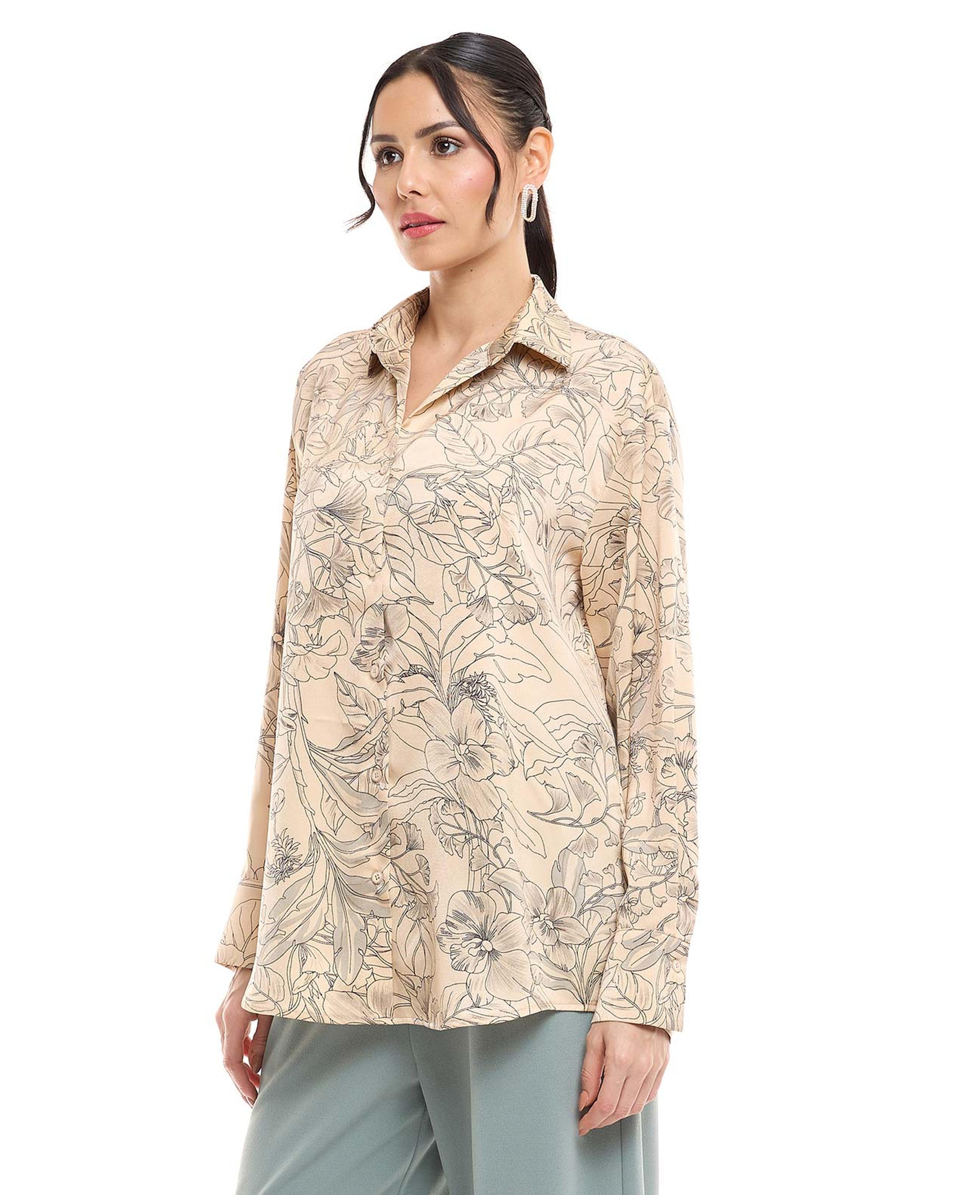 Floral Printed Shirt with Classic Collar and Long Sleeves
