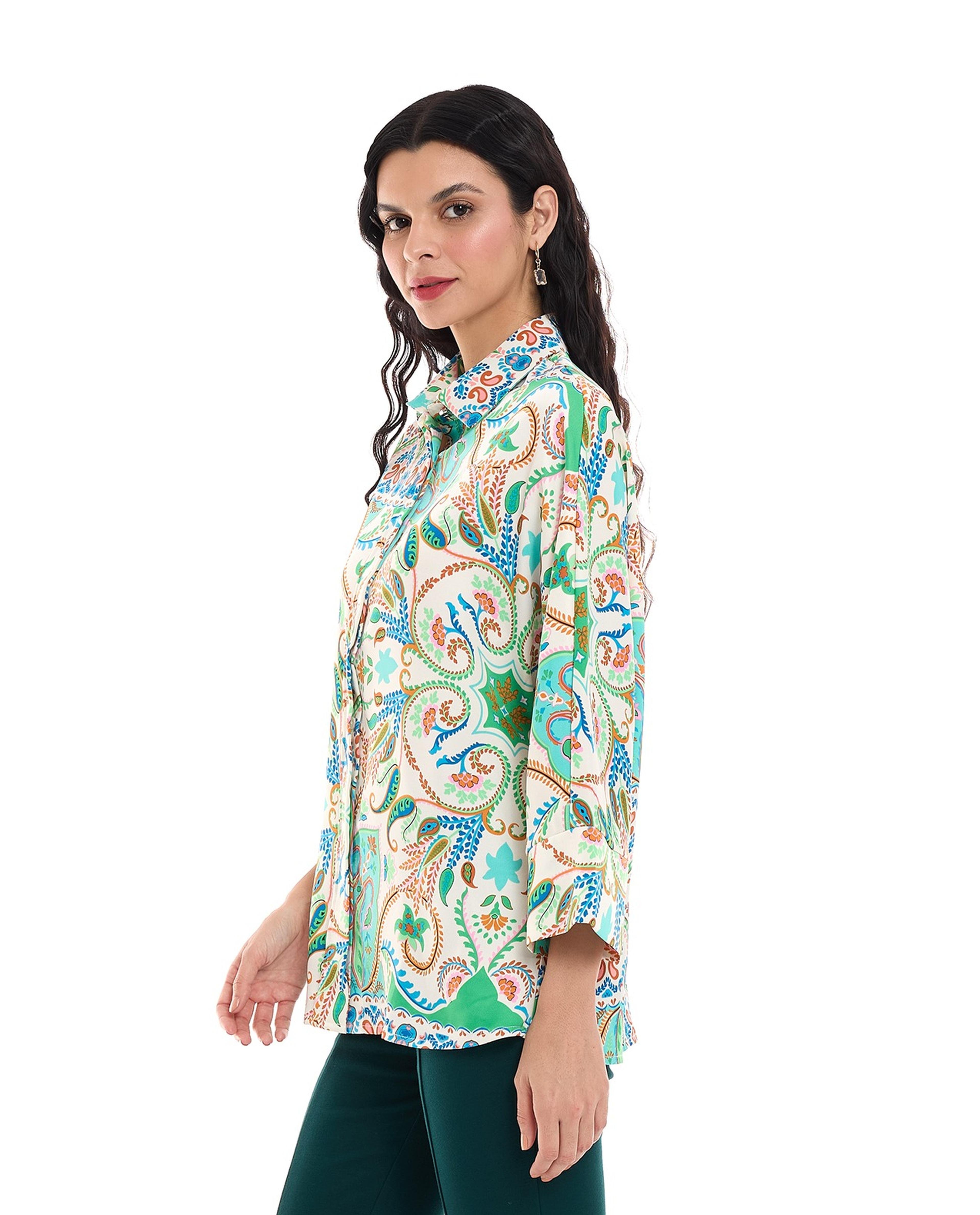 Paisley Patterned Shirt with Classic Collar and Long Sleeves