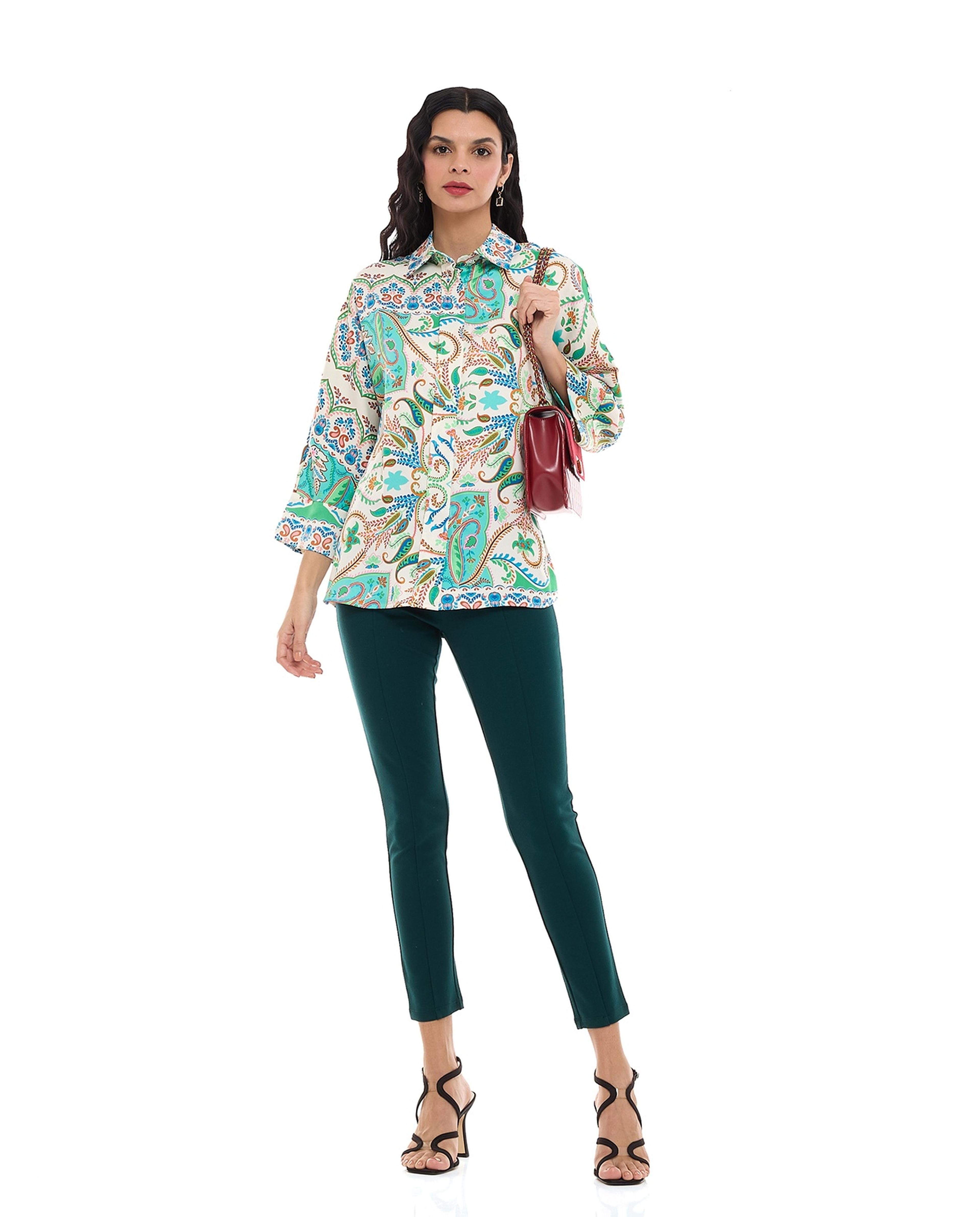 Paisley Patterned Shirt with Classic Collar and Long Sleeves