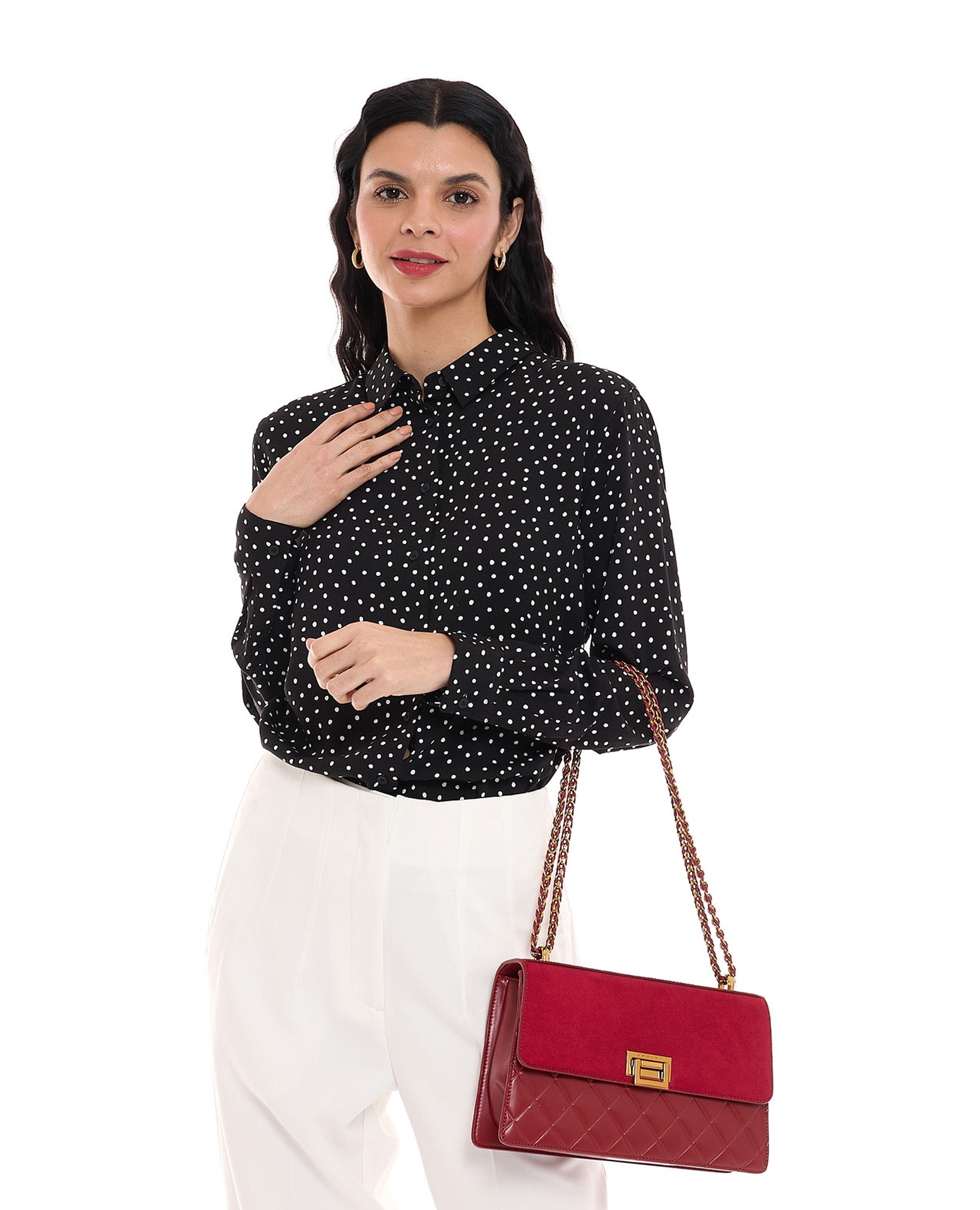 Polka Dots Shirt with Classic Collar and Long Sleeves