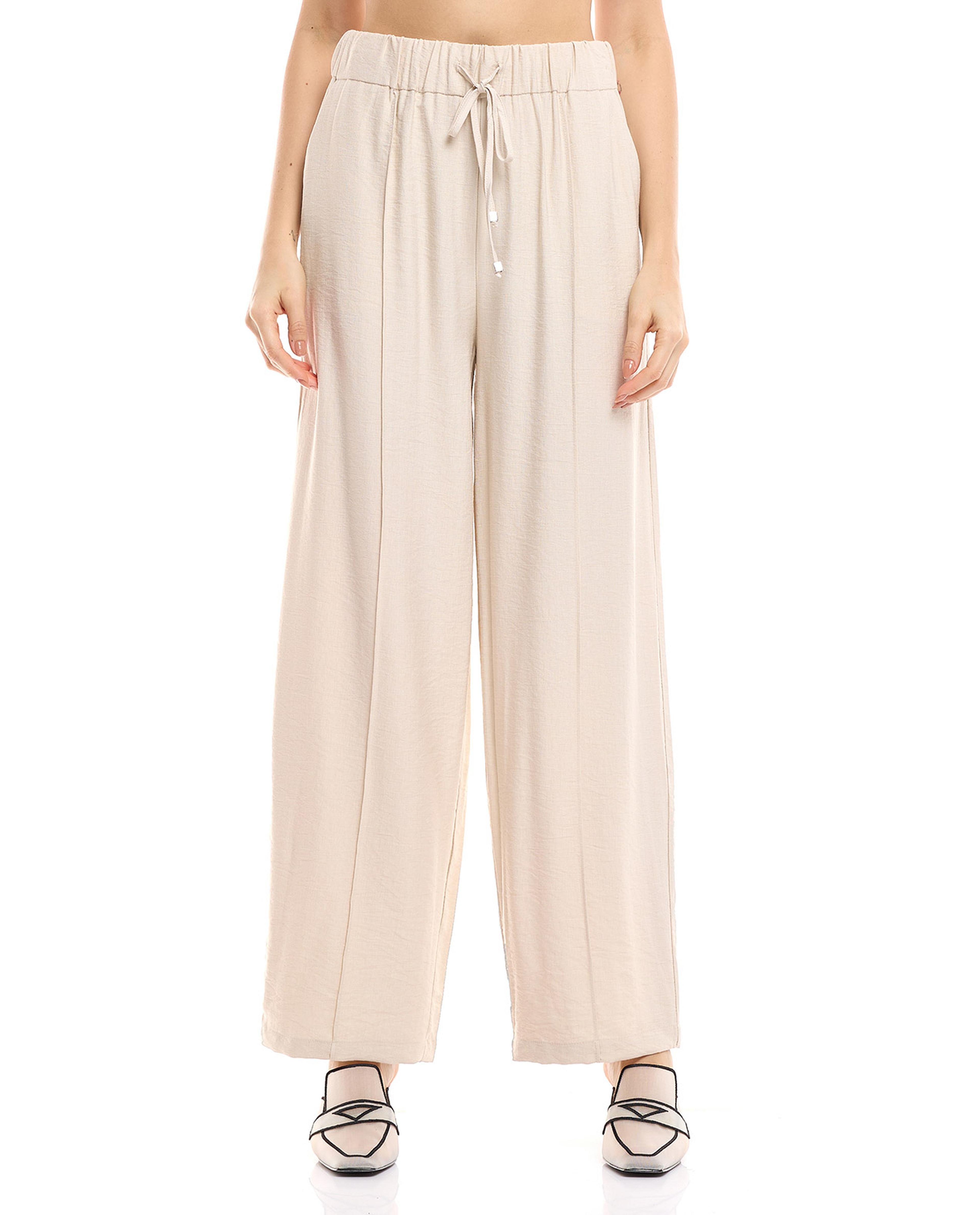 Solid Wide Leg Pants with Drawstring Waist