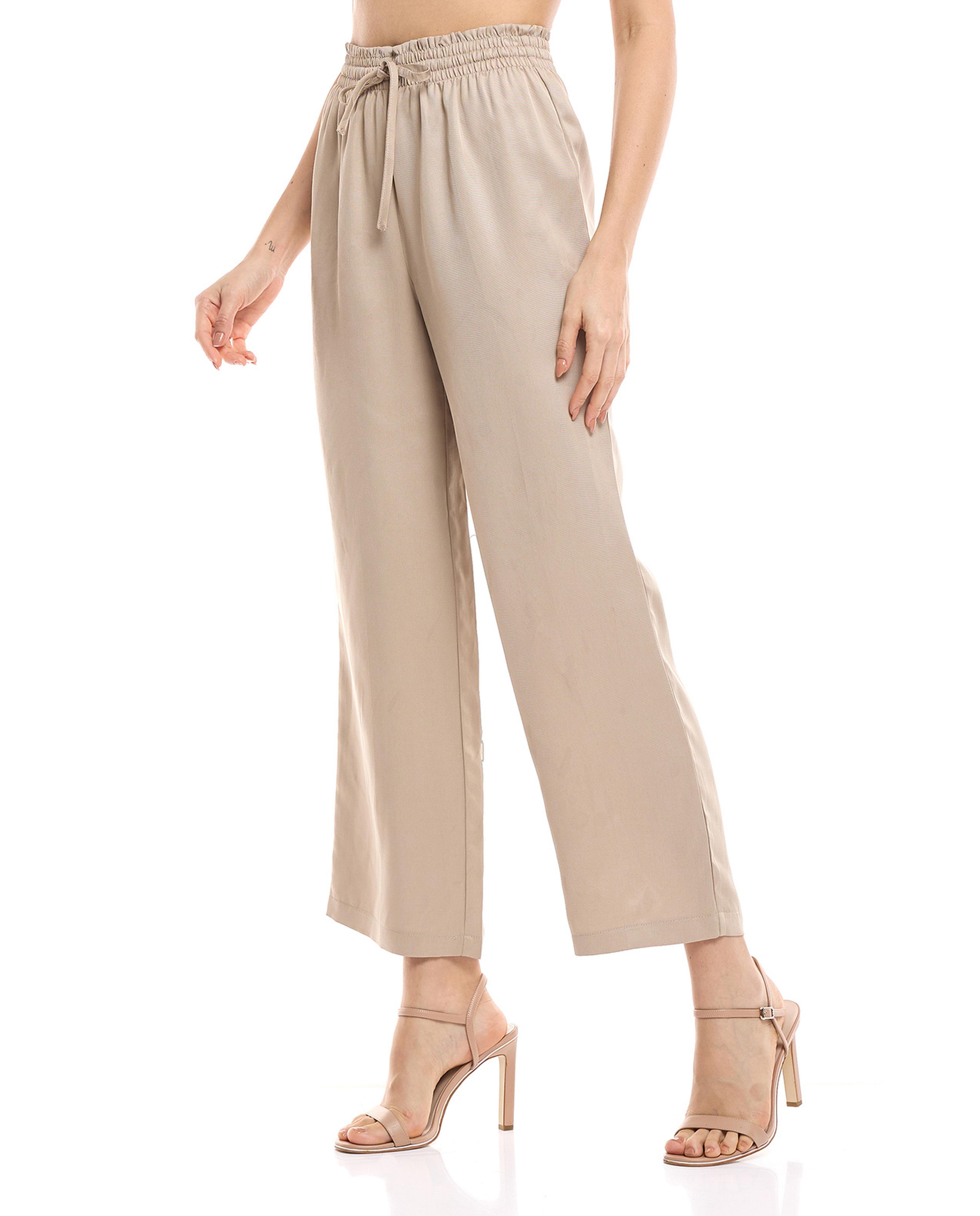 Solid Wide Leg Pants with Drawstring Waist