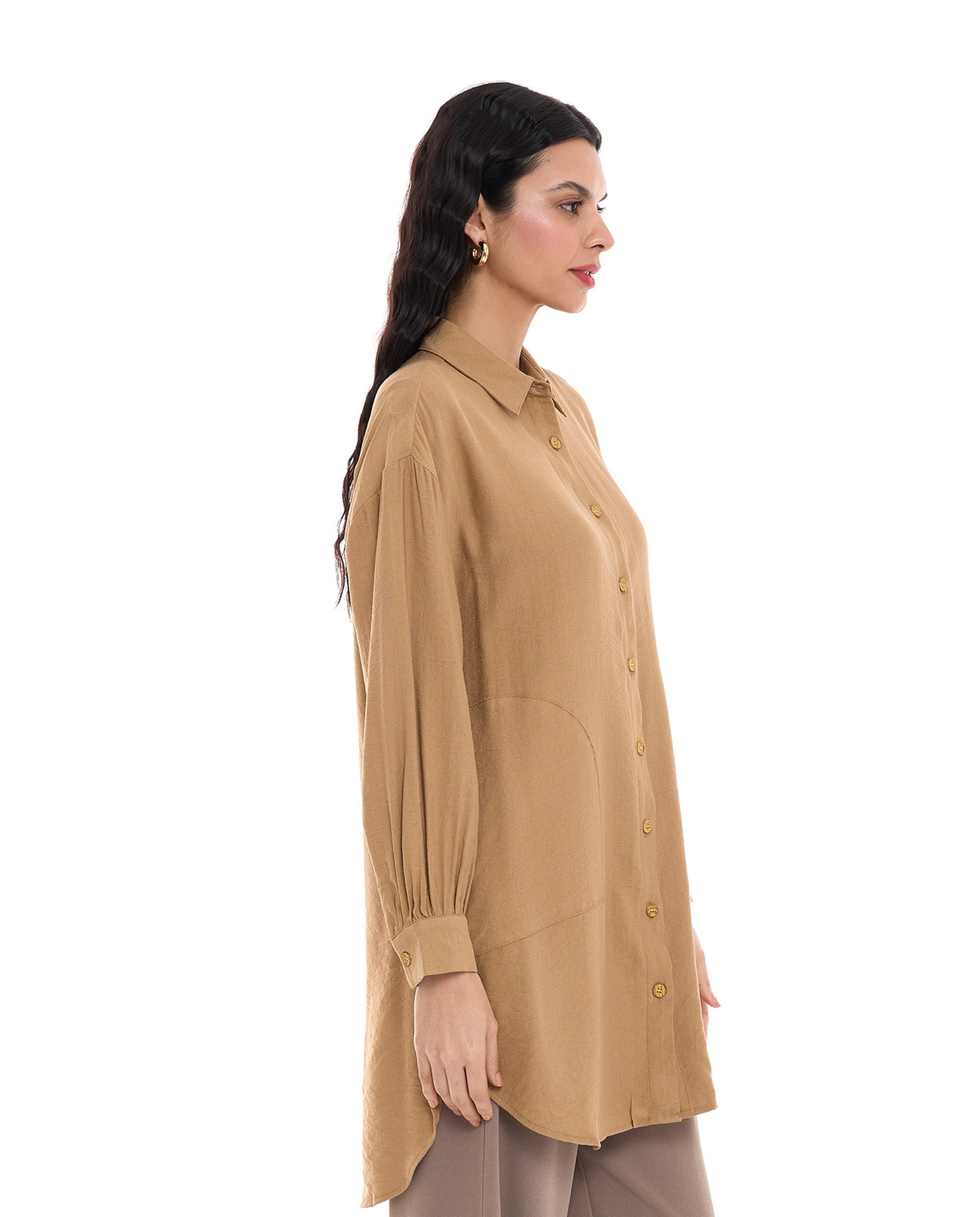 Solid Tunic with Classic Collar and Long Sleeves
