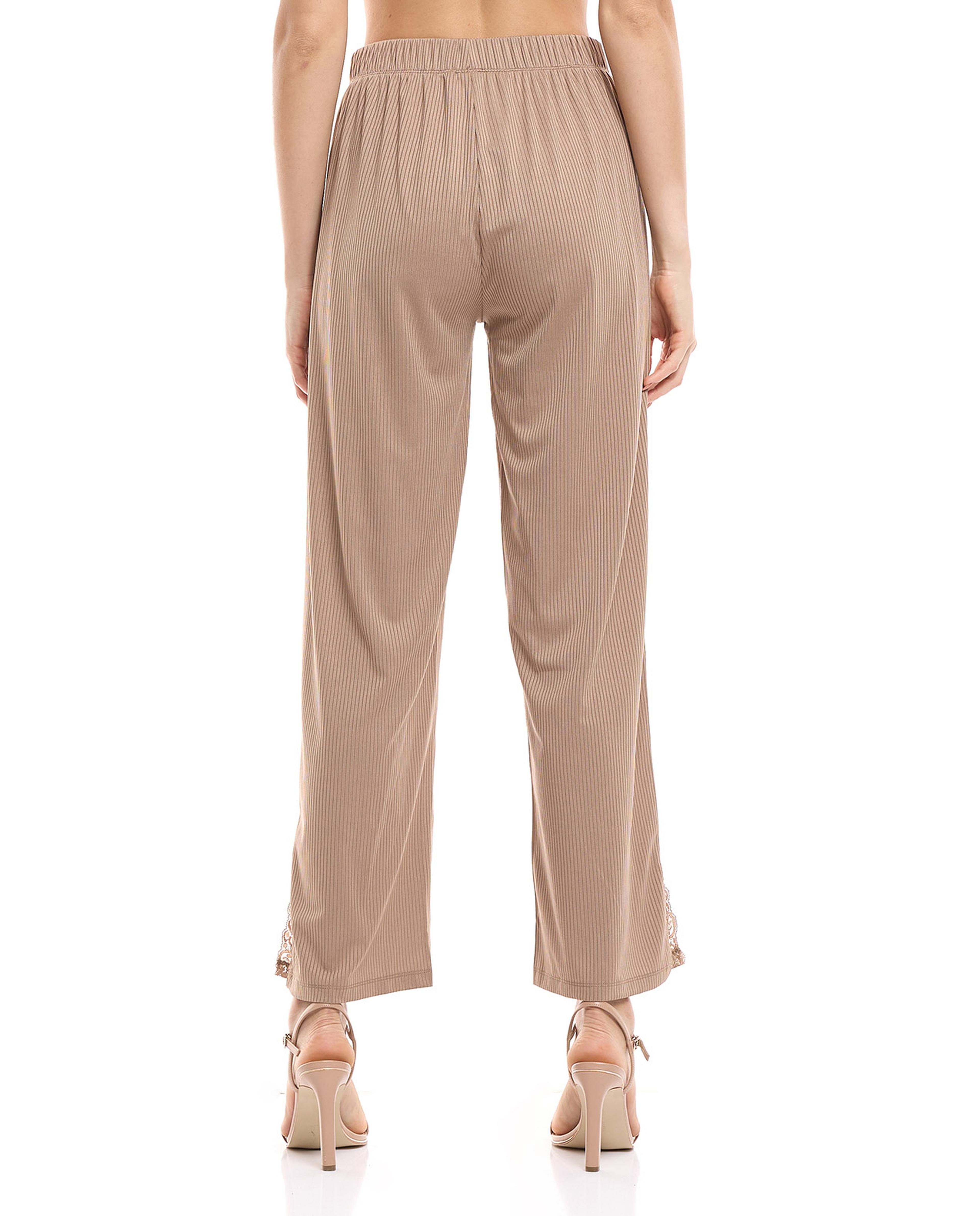Ribbed Wide Leg Pants with Drawstring Waist