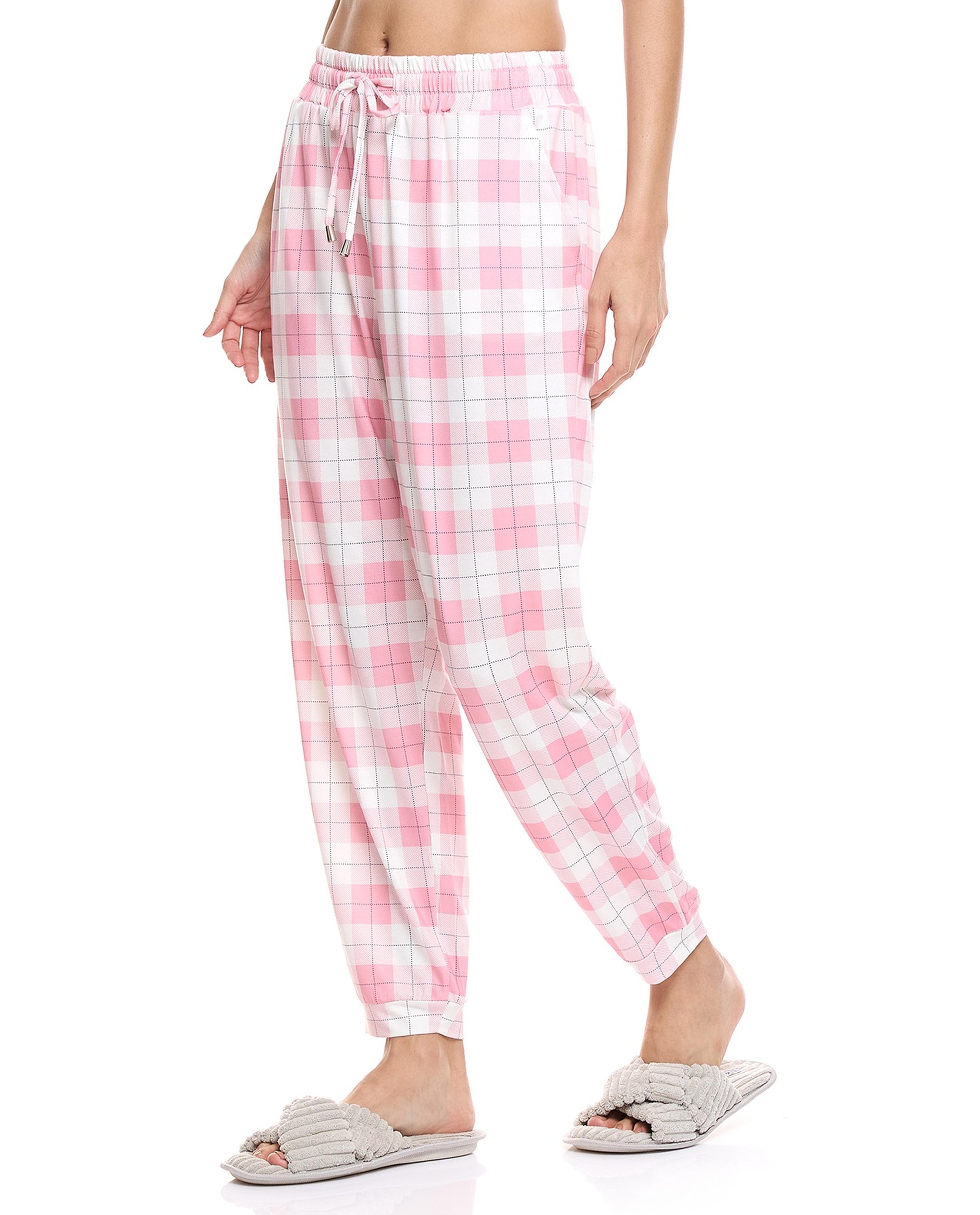 Plaid Patterned Pajama Pants with Drawstring Waist