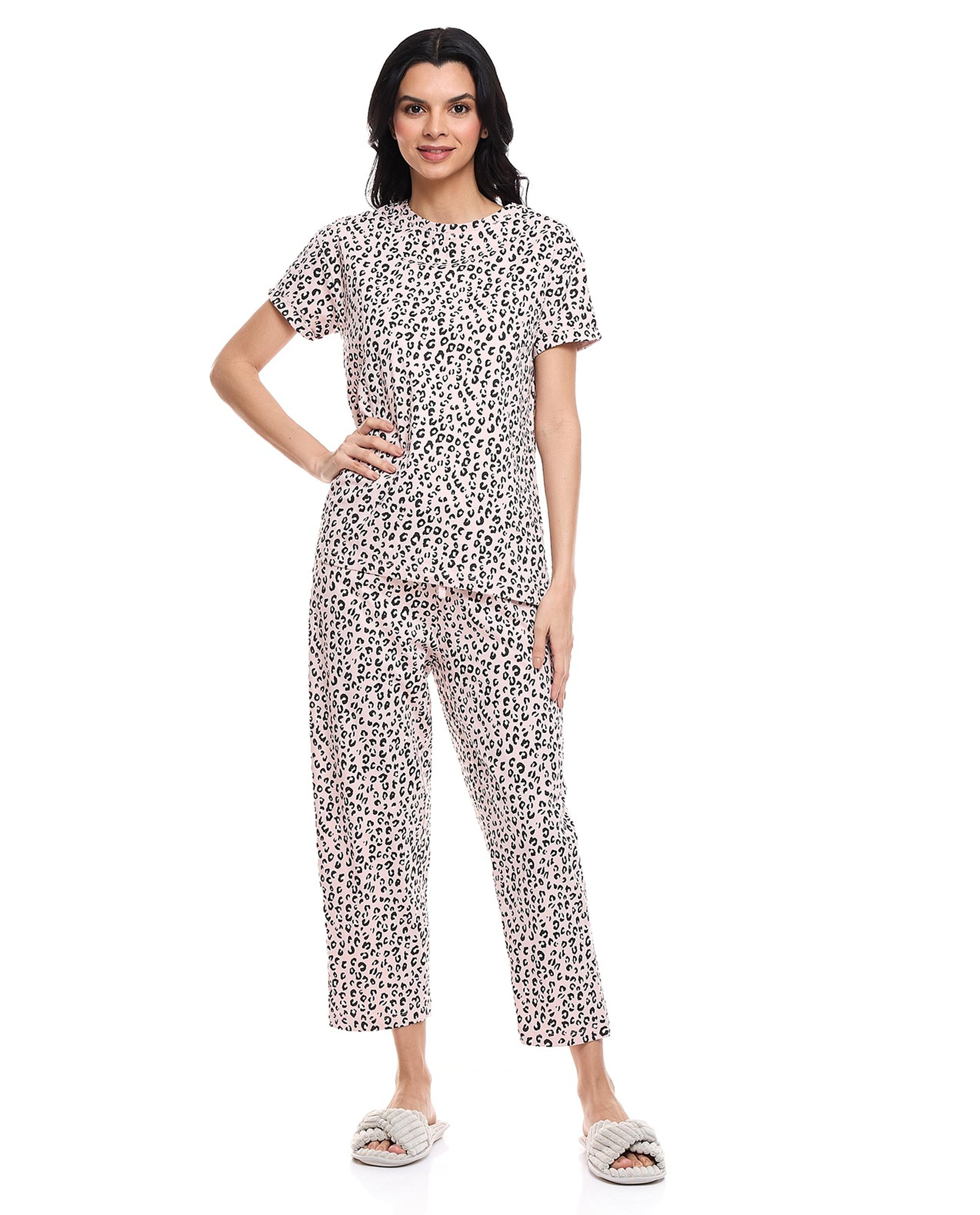 Animal Printed Short Sleeves Pajama Set