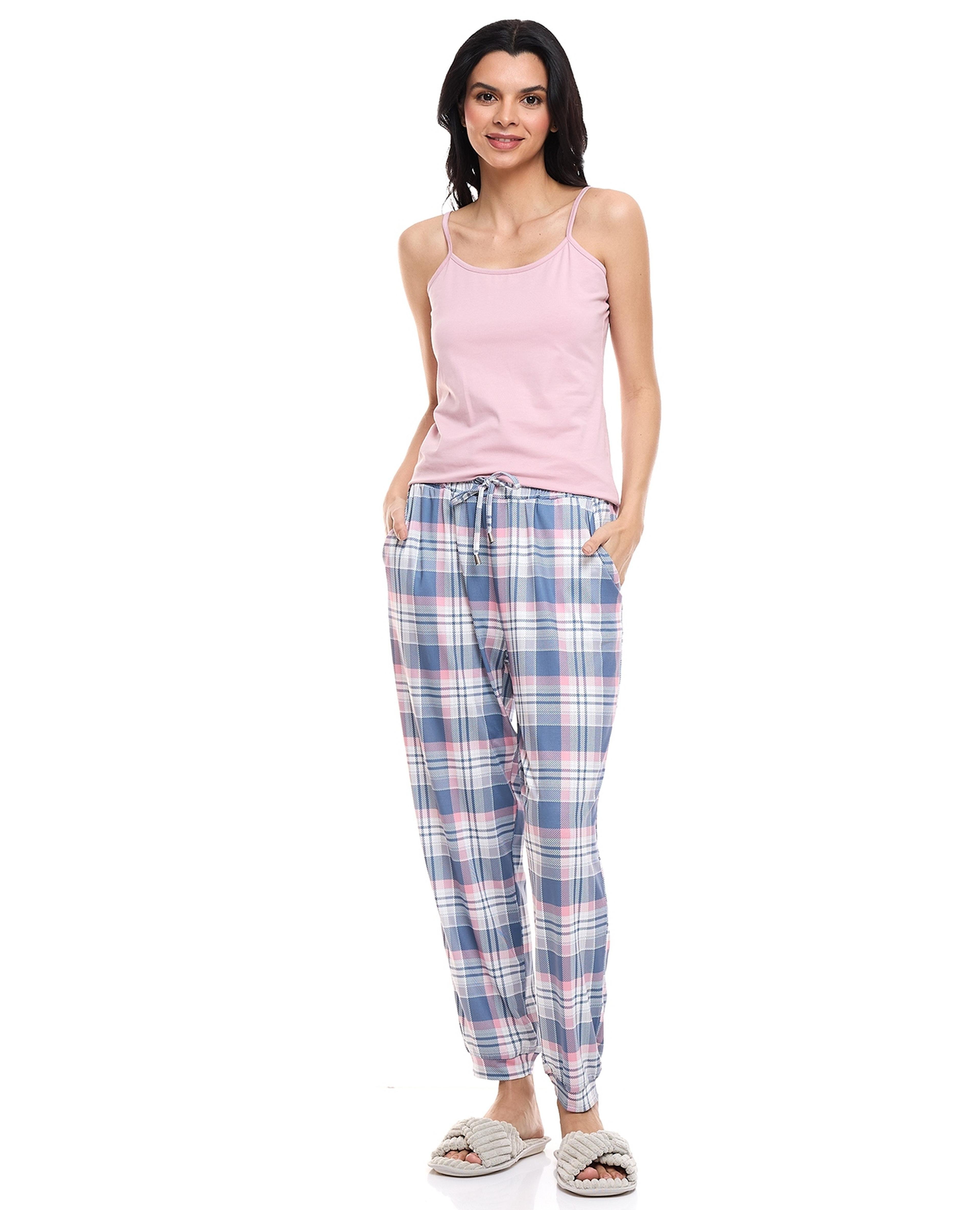 Plaid Patterned Pajama Pants with Drawstring Waist