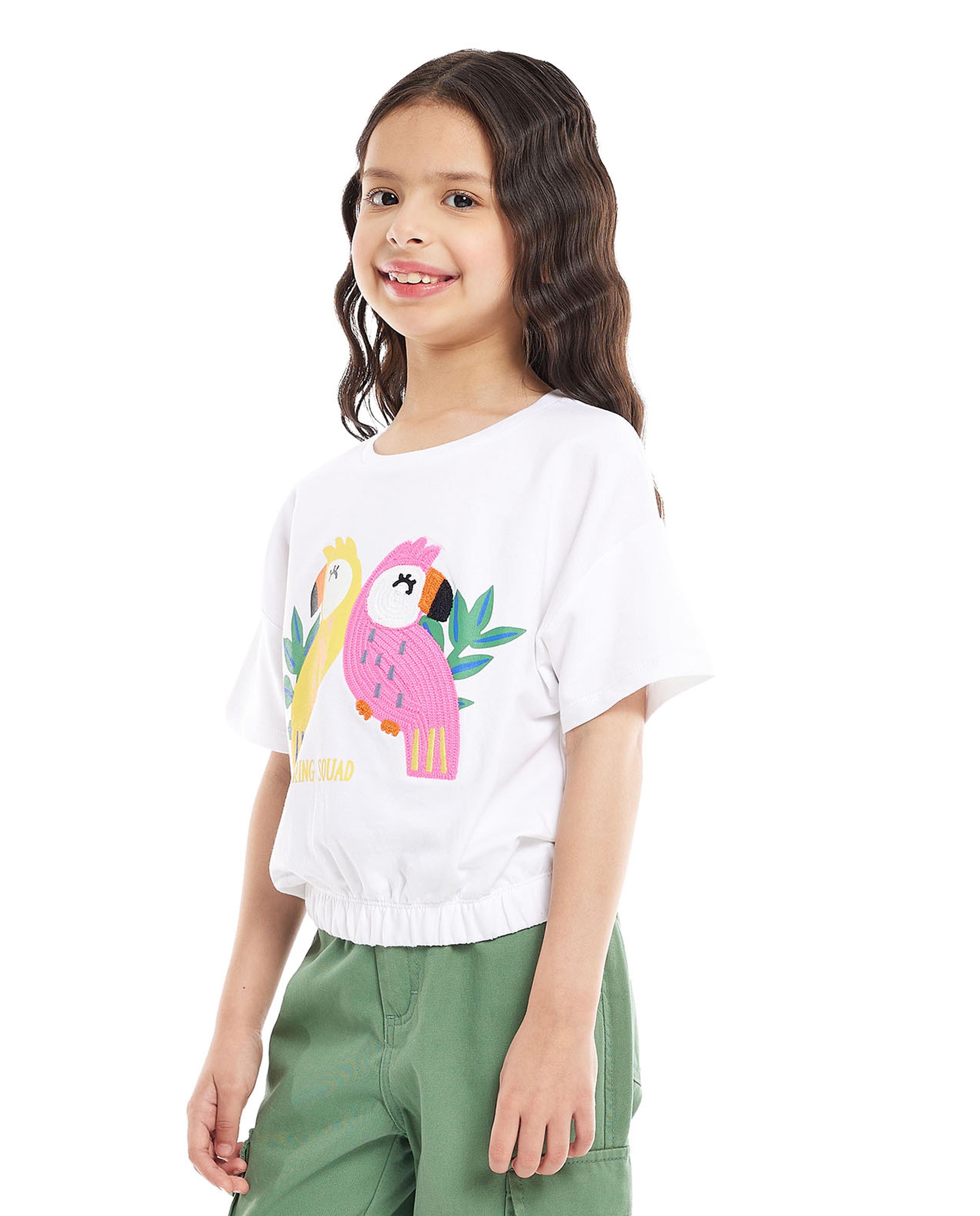 Embroidered Oversized T-Shirt with Crew Neck and Short Sleeves