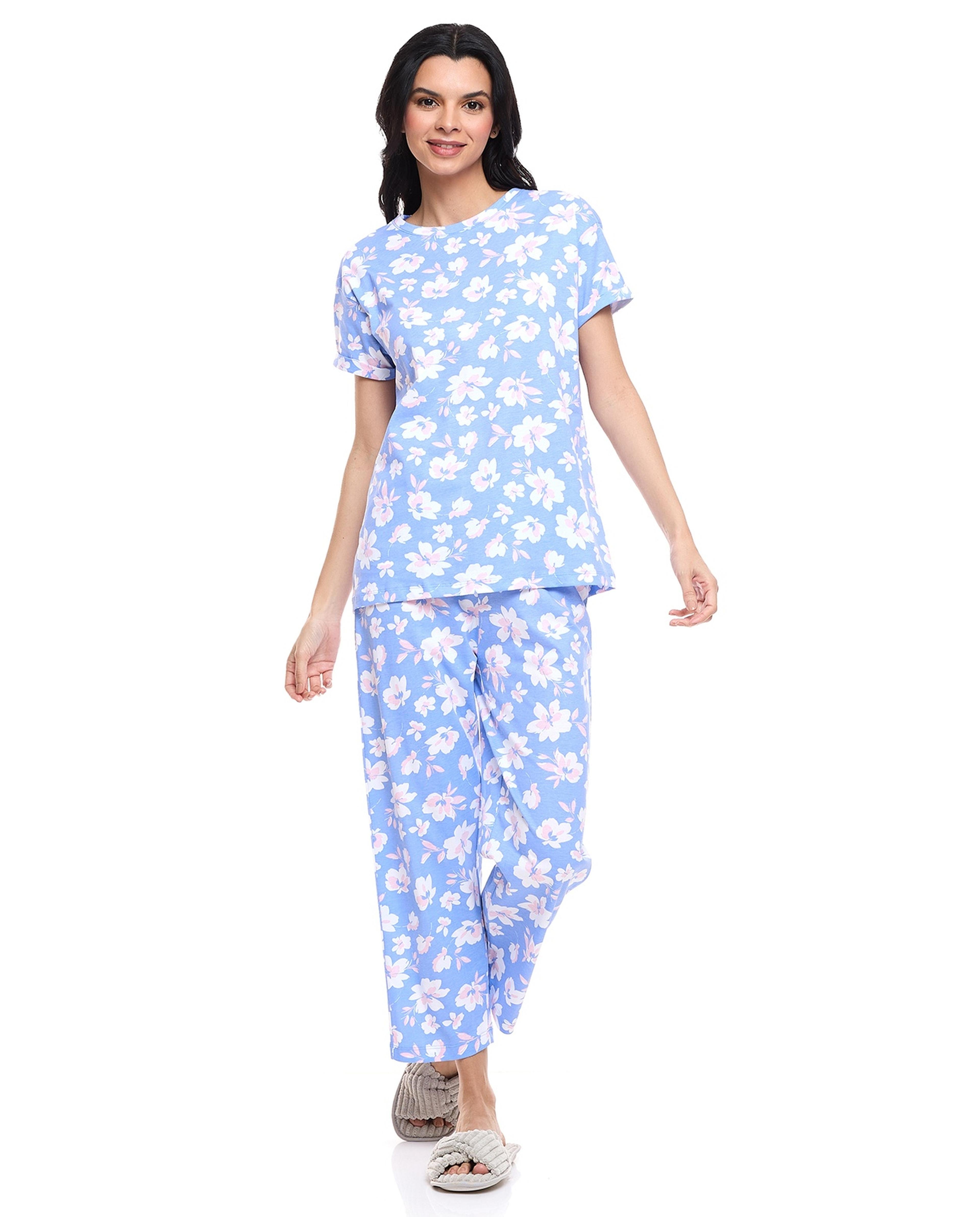 Floral Printed Short Sleeves Pajama Set