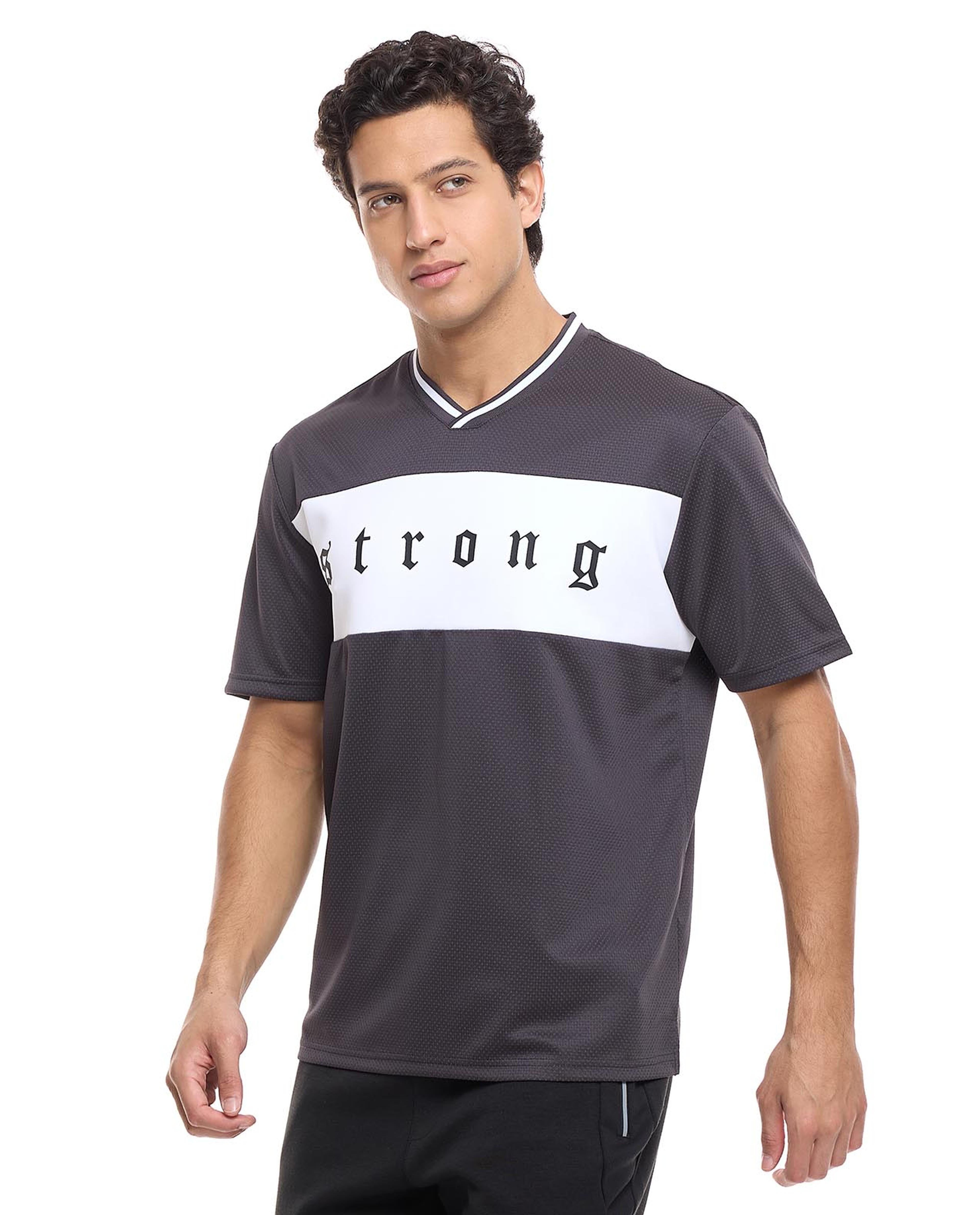 Printed Active T-Shirt with V-Neck and Short Sleeves