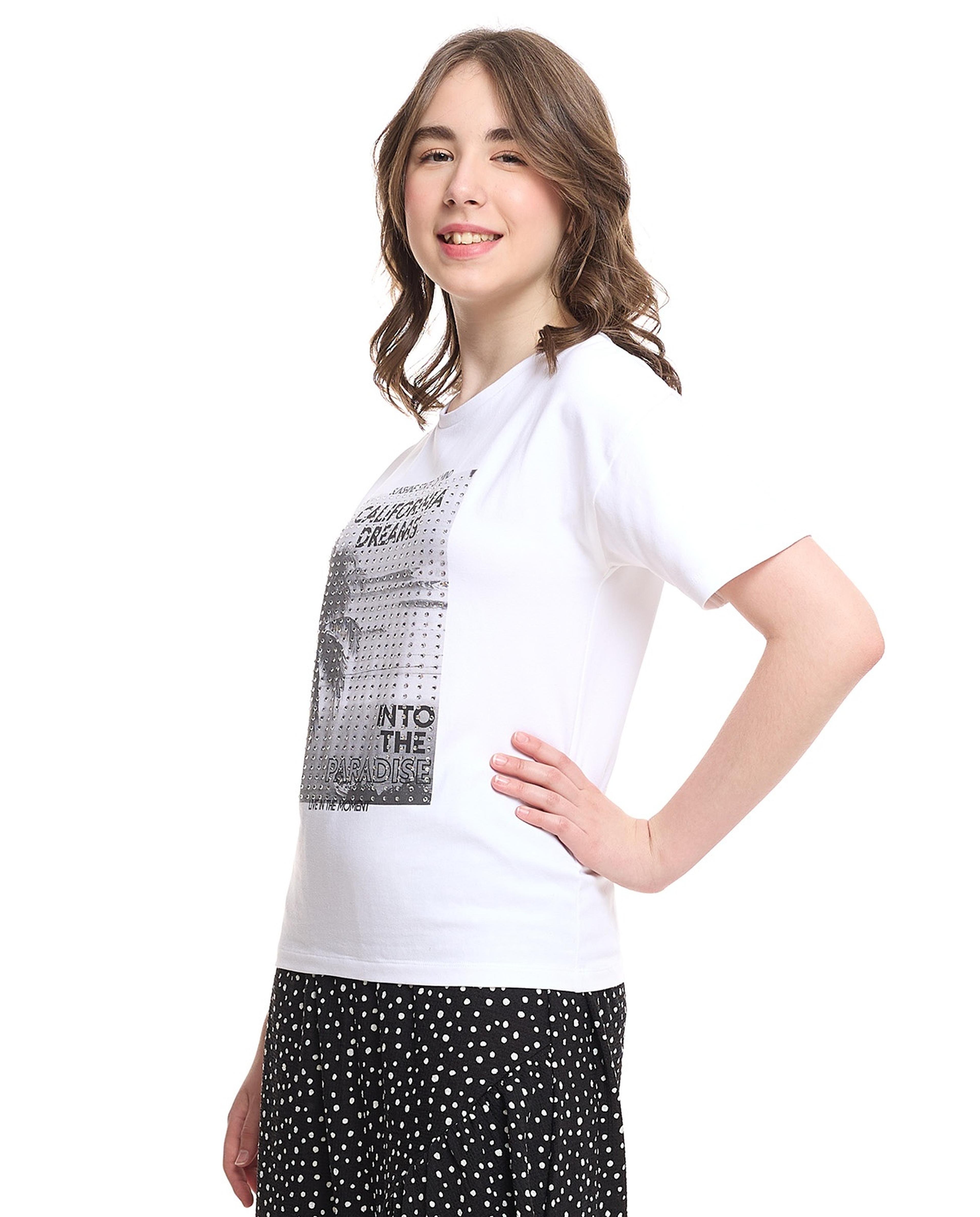 Studded T-Shirt with Crew Neck and Short Sleeves