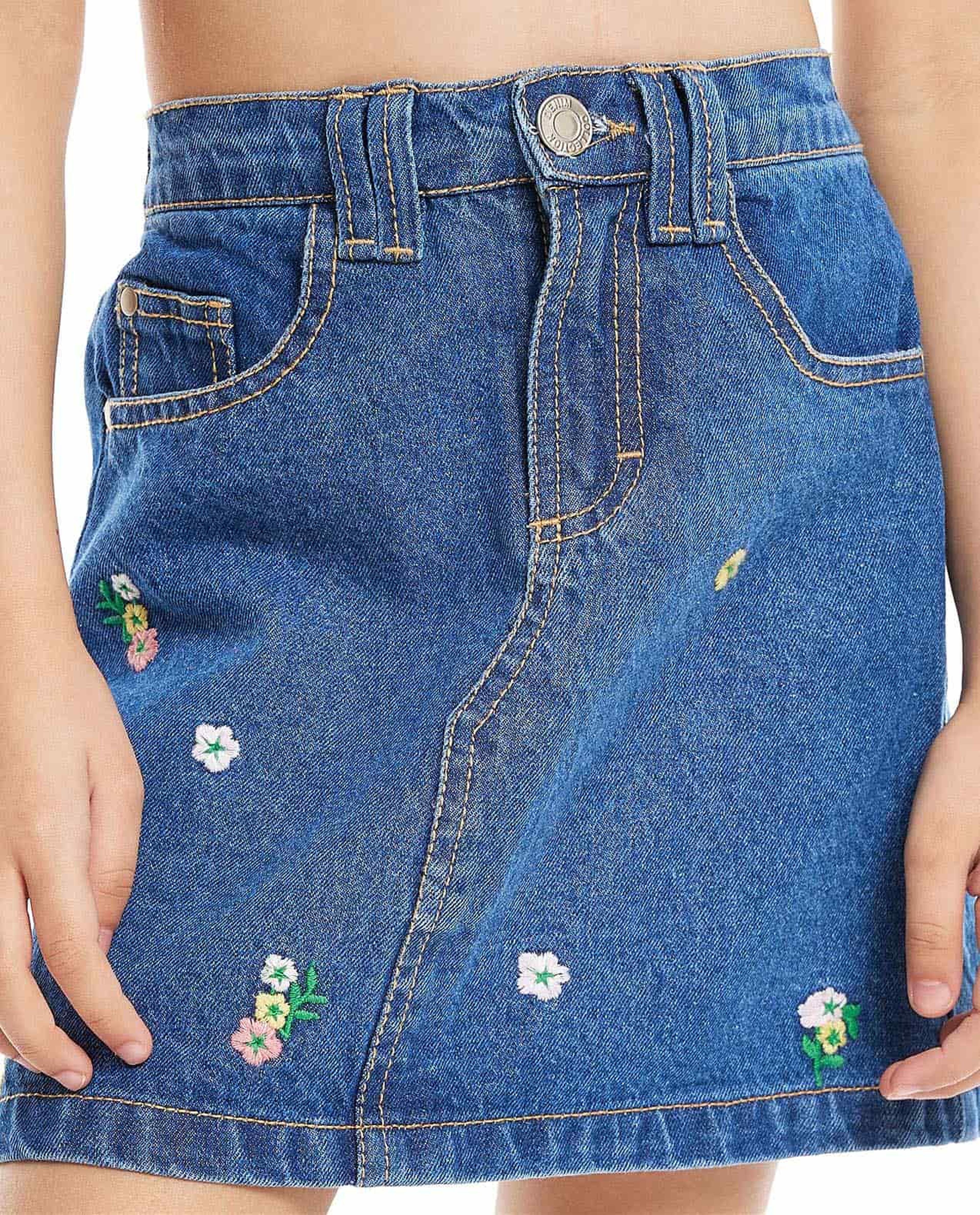 Embroidered Mini Denim Skirt
