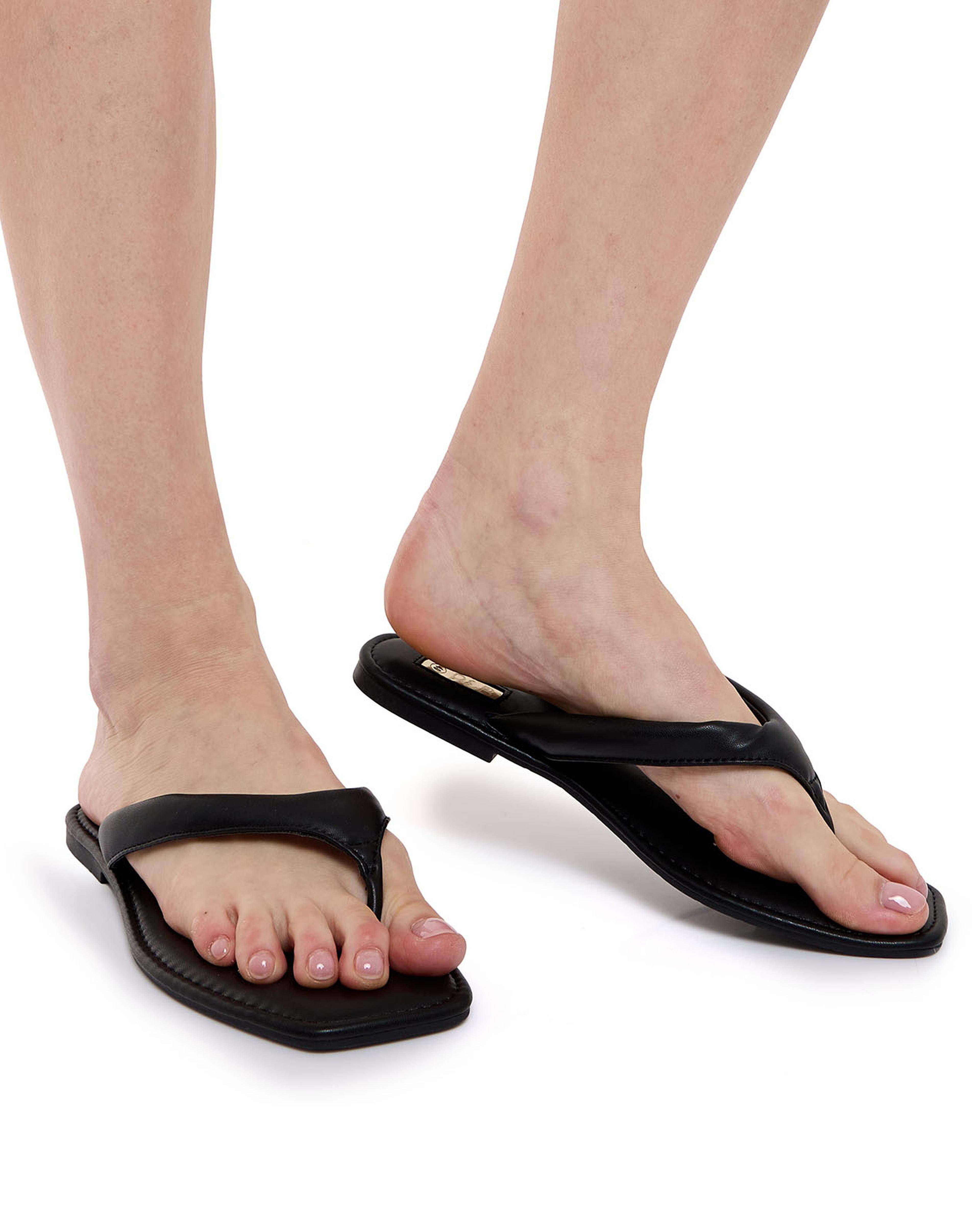 Solid Square Toe Flat Sandals