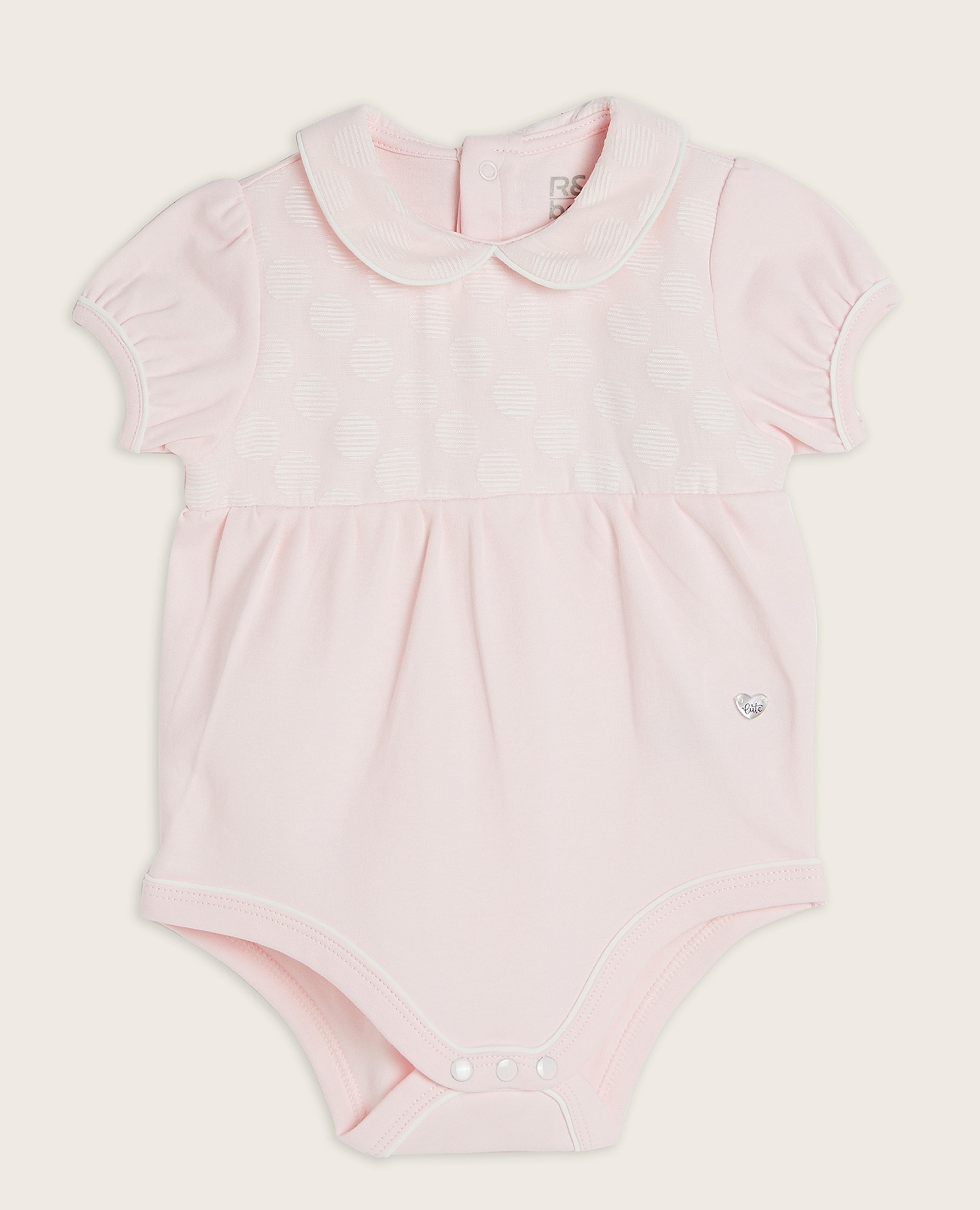 Patterned Bodysuit with Baby Collar and Short Sleeves