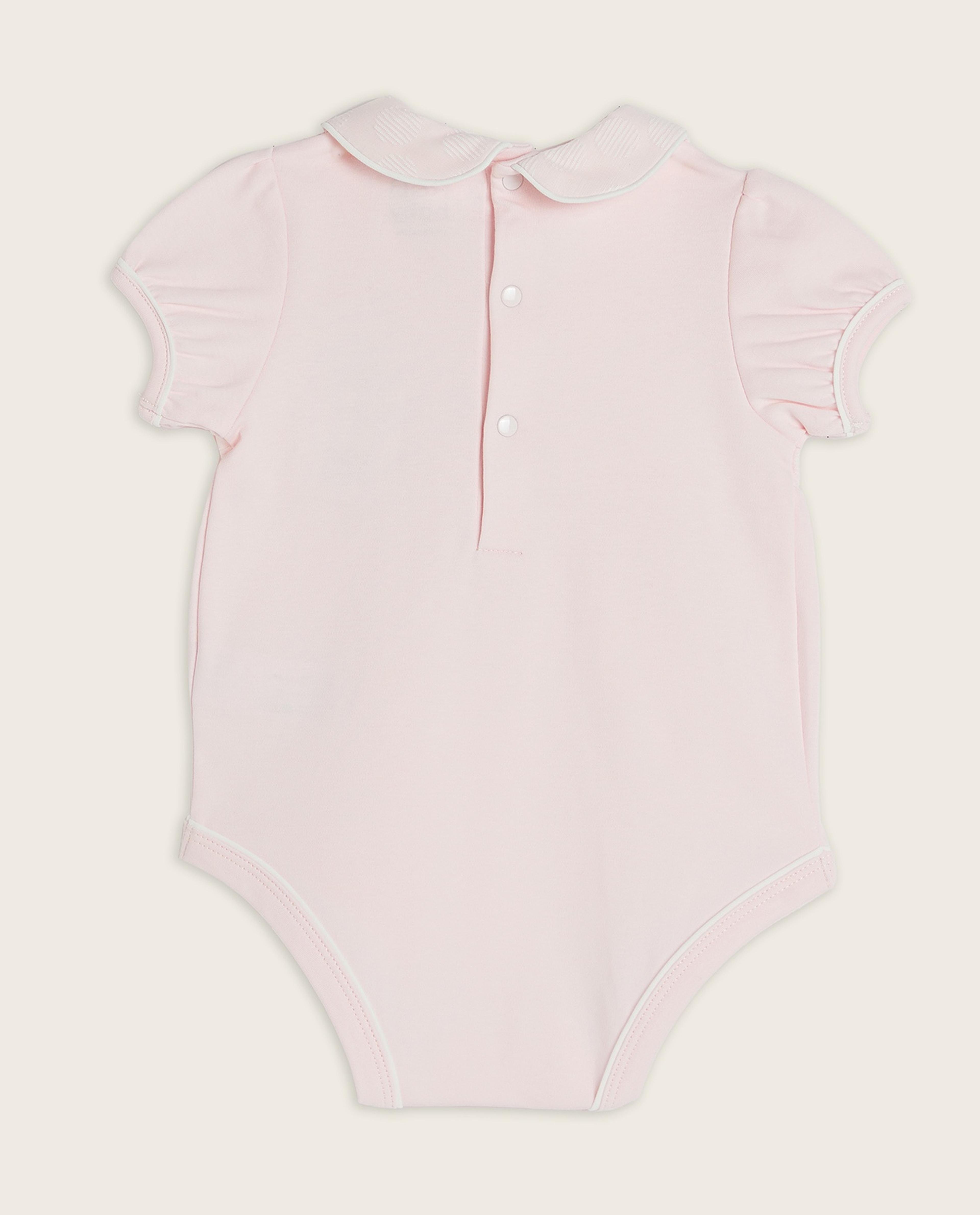 Patterned Bodysuit with Baby Collar and Short Sleeves