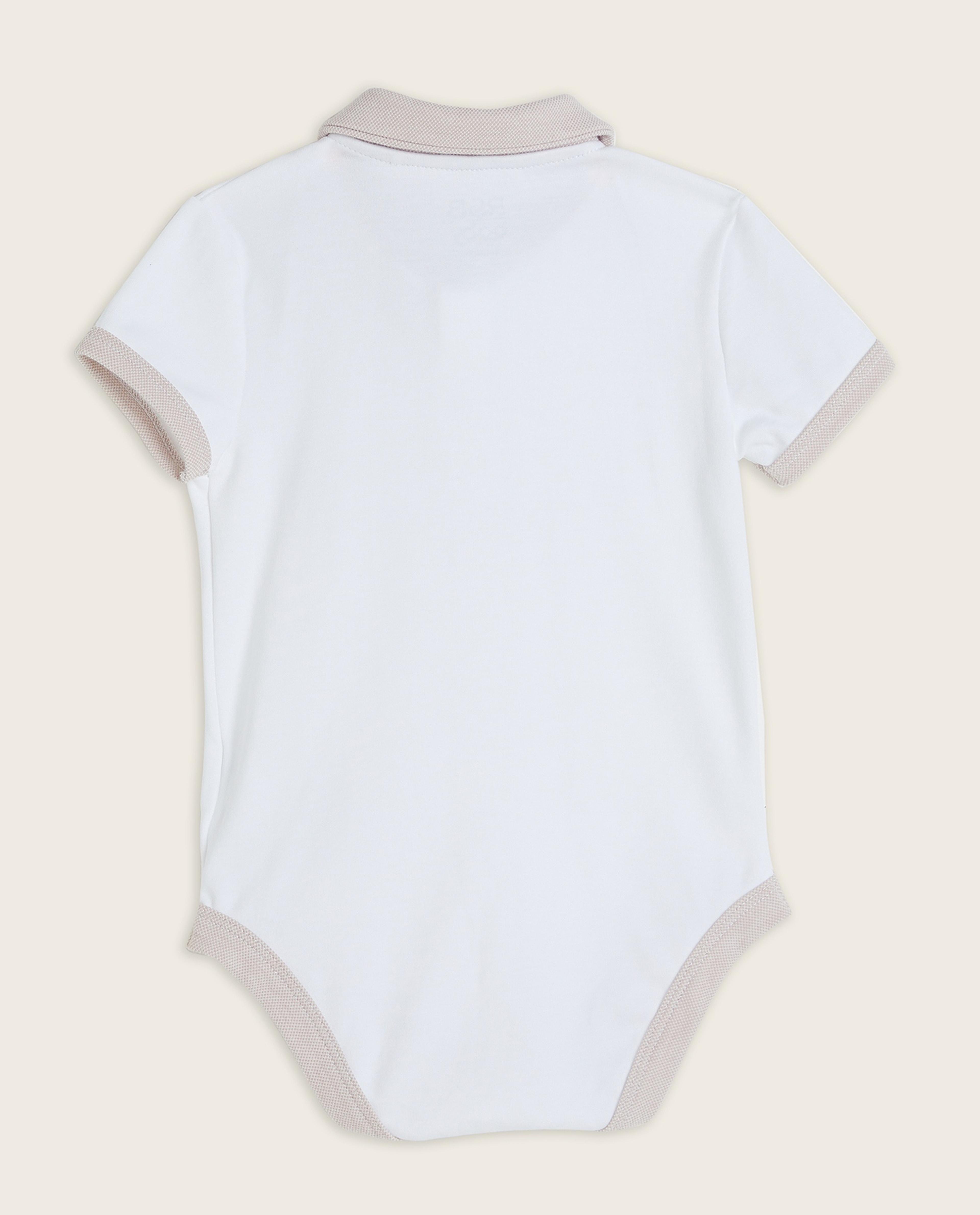 Contrast Trim Bodysuit with Classic Collar and Short Sleeves