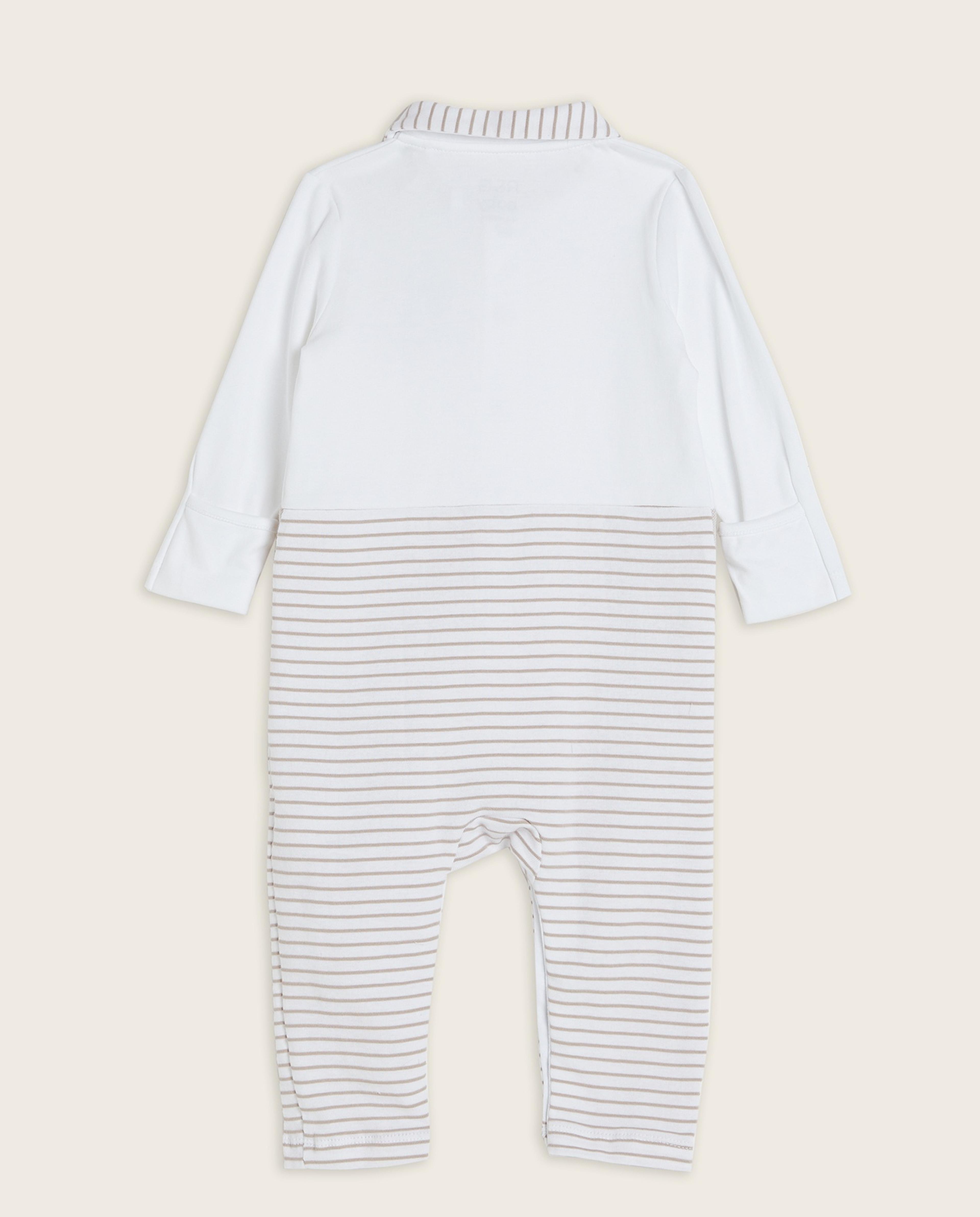Striped Sleepsuit with Classic Collar and Long Sleeves