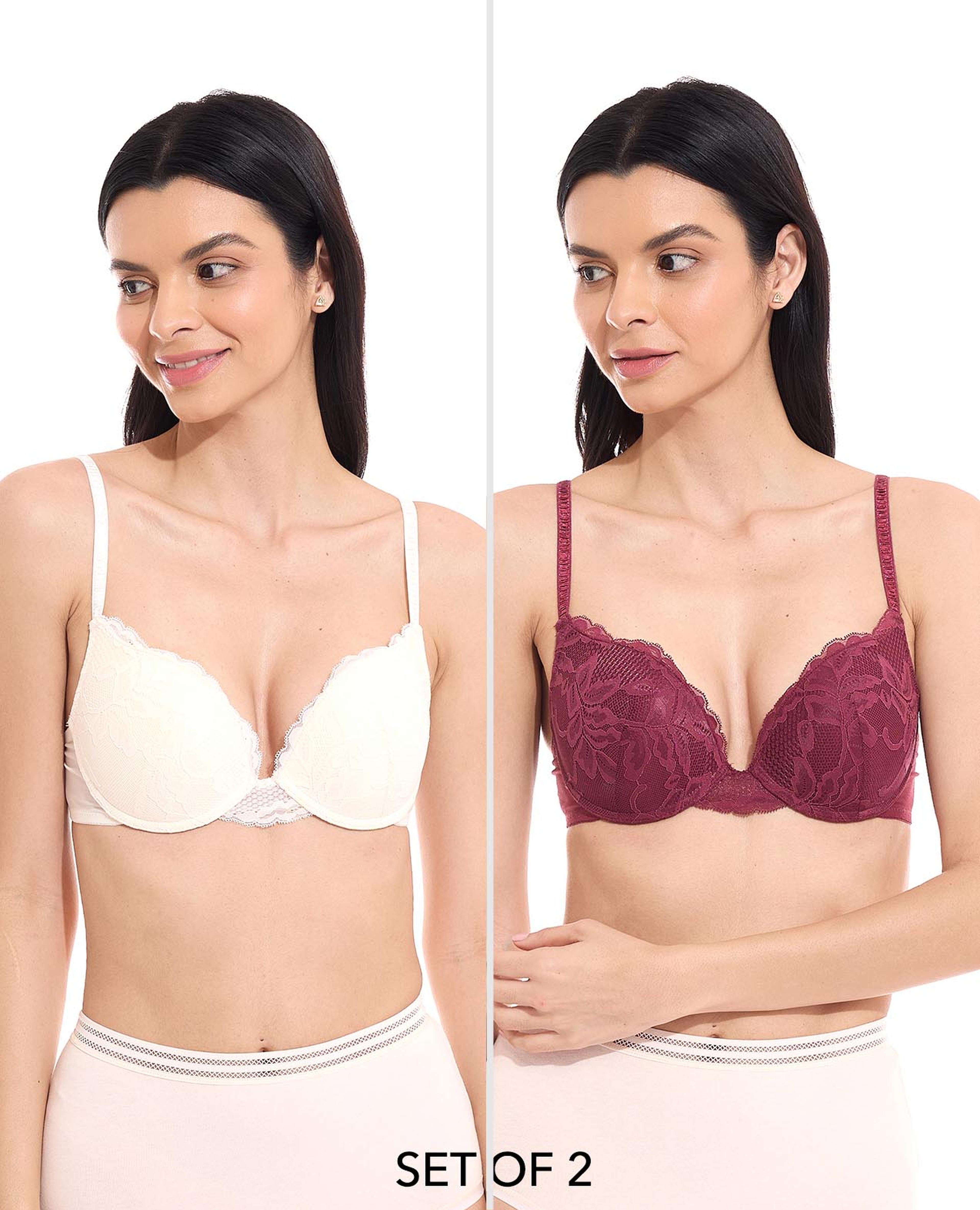 Varsbaby Women's Ultimate Lace Push-Up Bra (36A, Red) price in UAE