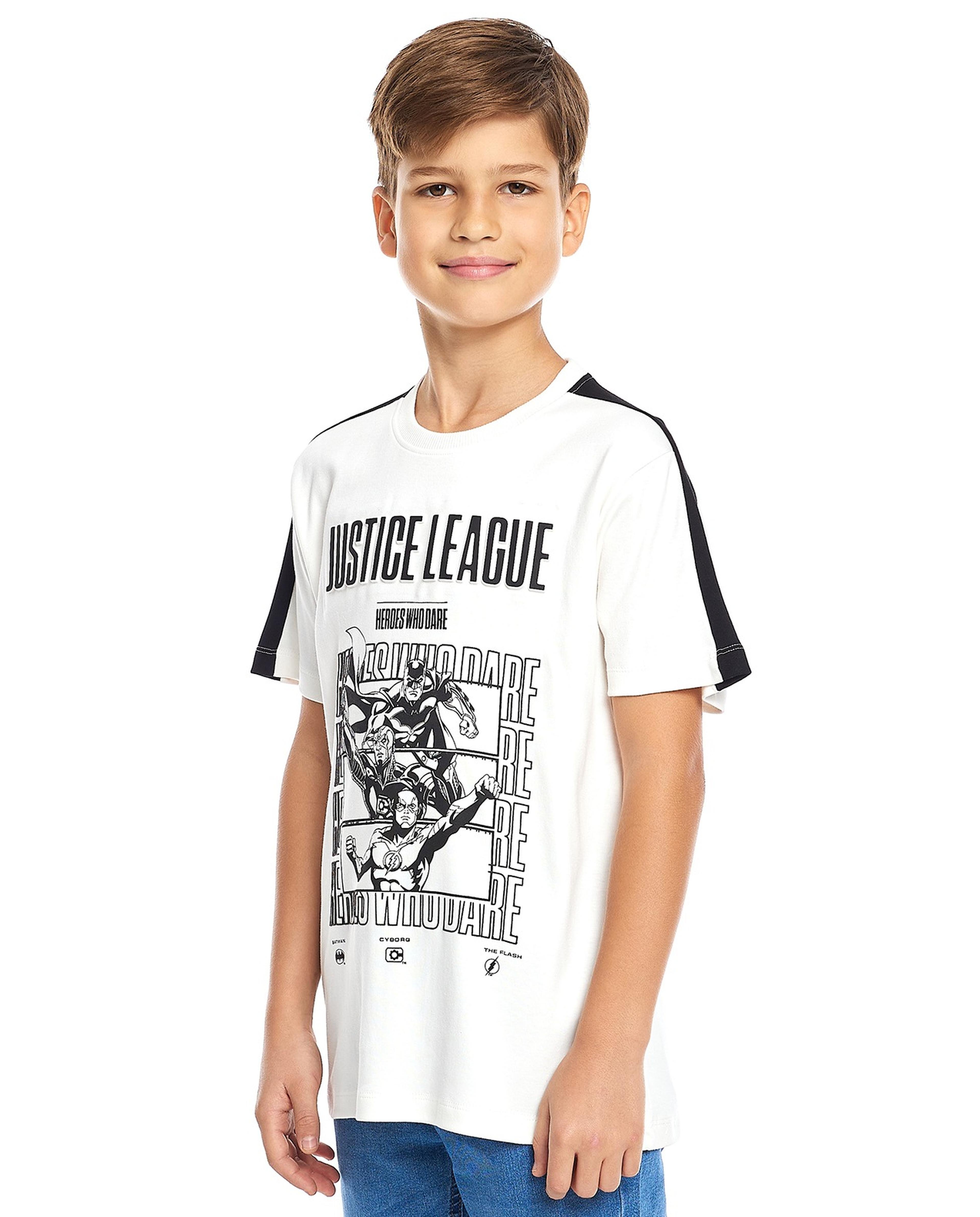 Justice League Printed T-Shirt with Crew Neck and Short Sleeves