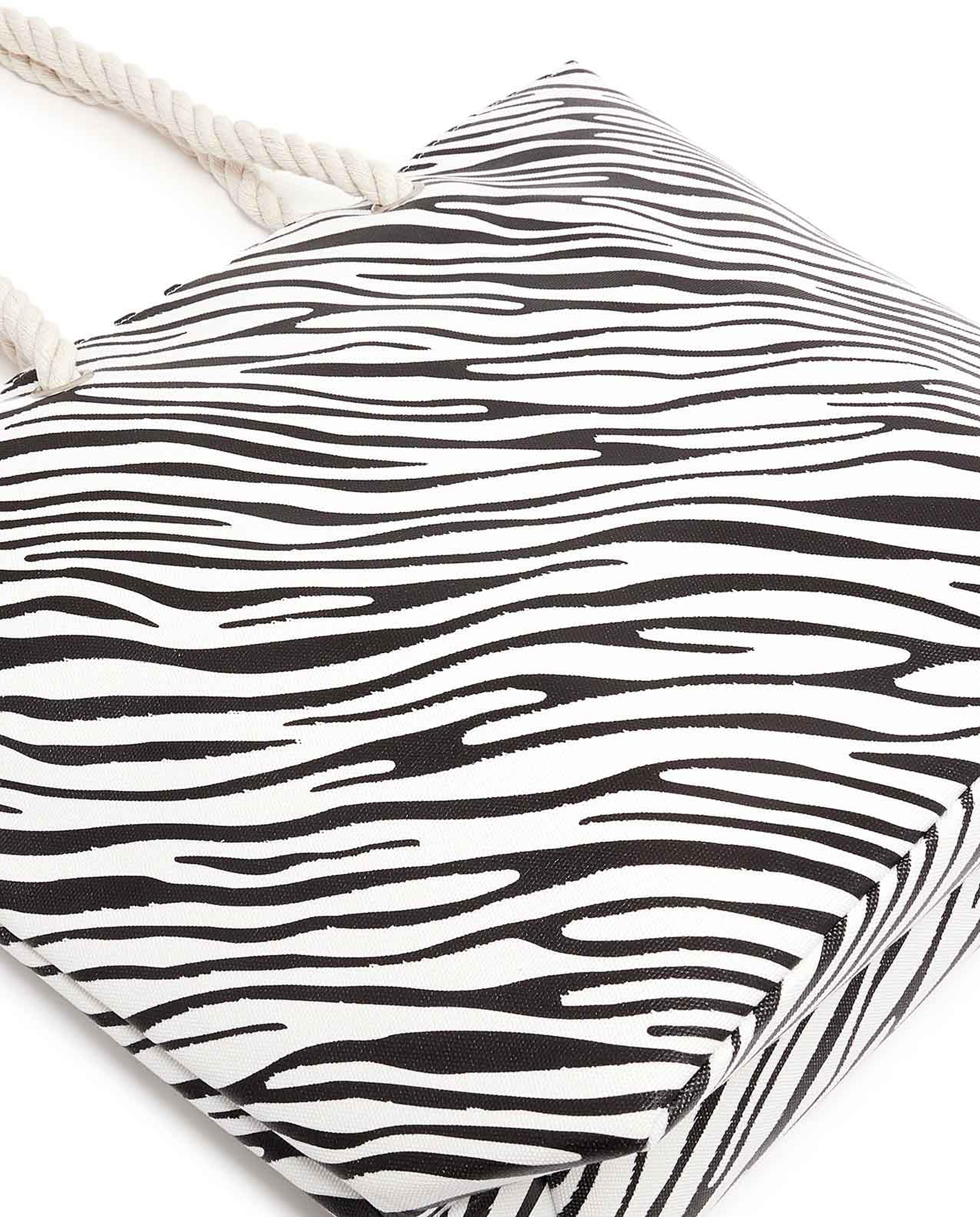 Zebra Printed Canvas Tote Beach Bag
