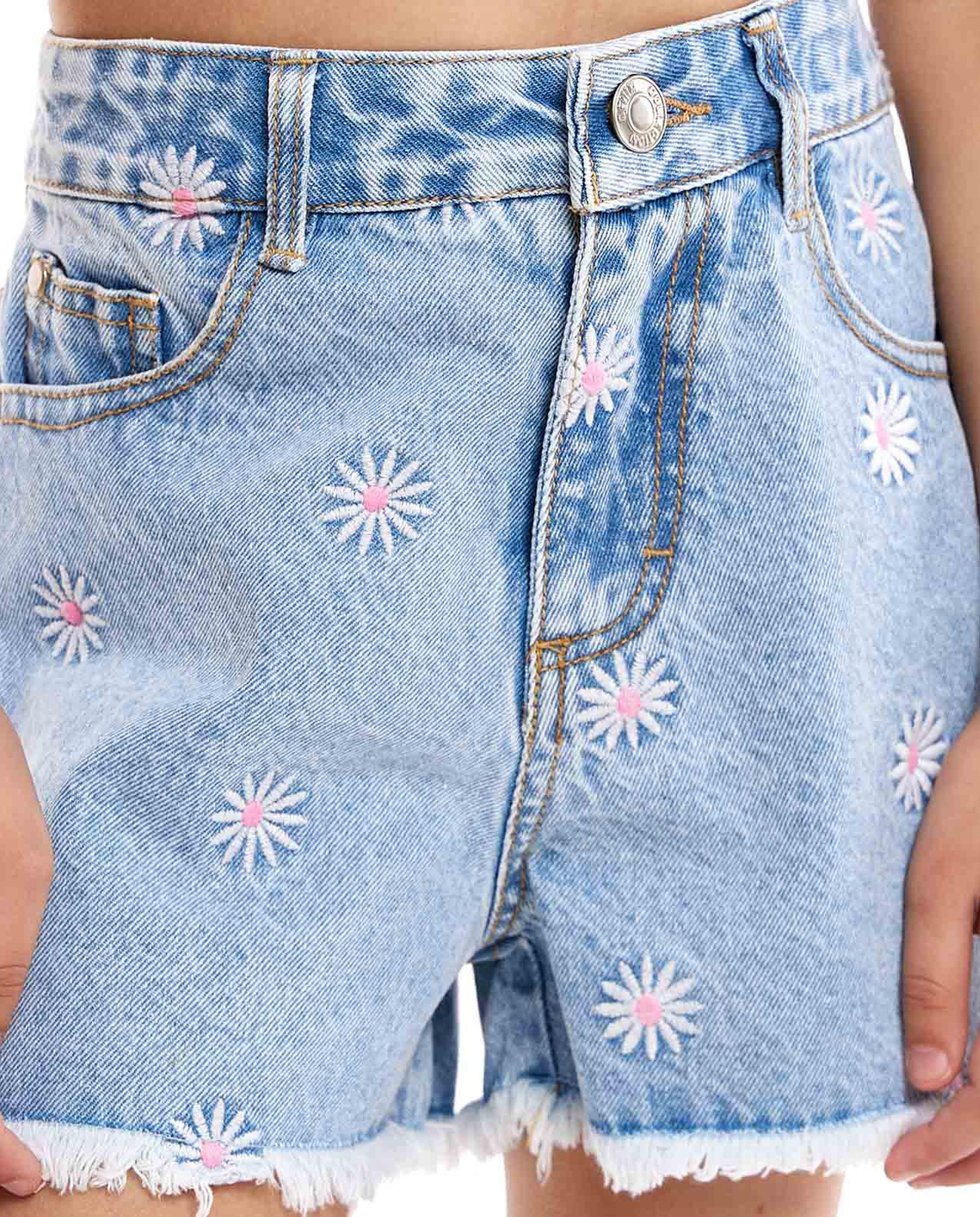 Daisy Embroidered Denim Shorts
