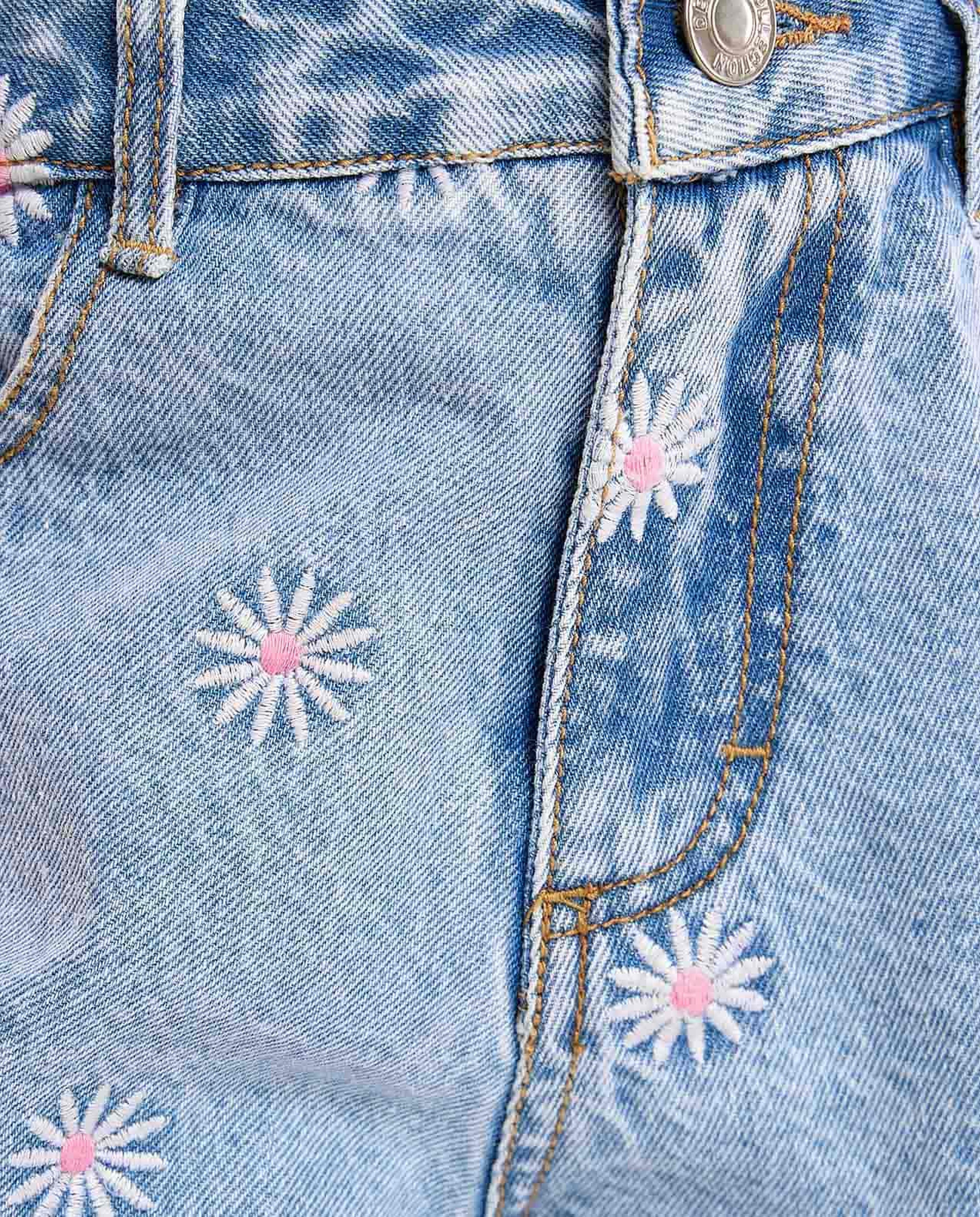 Daisy Embroidered Denim Shorts