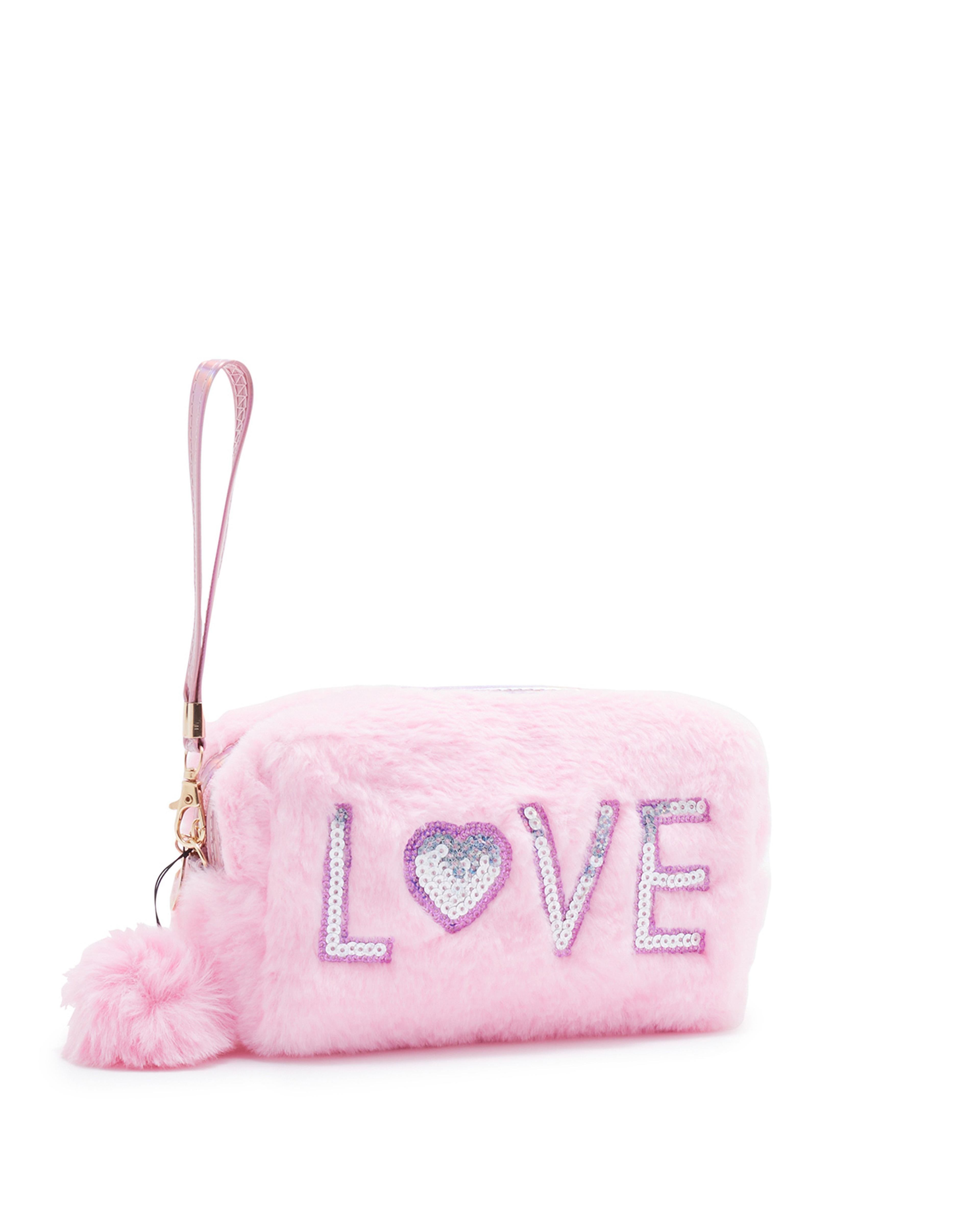 Sequined Fur Cosmetic Pouch
