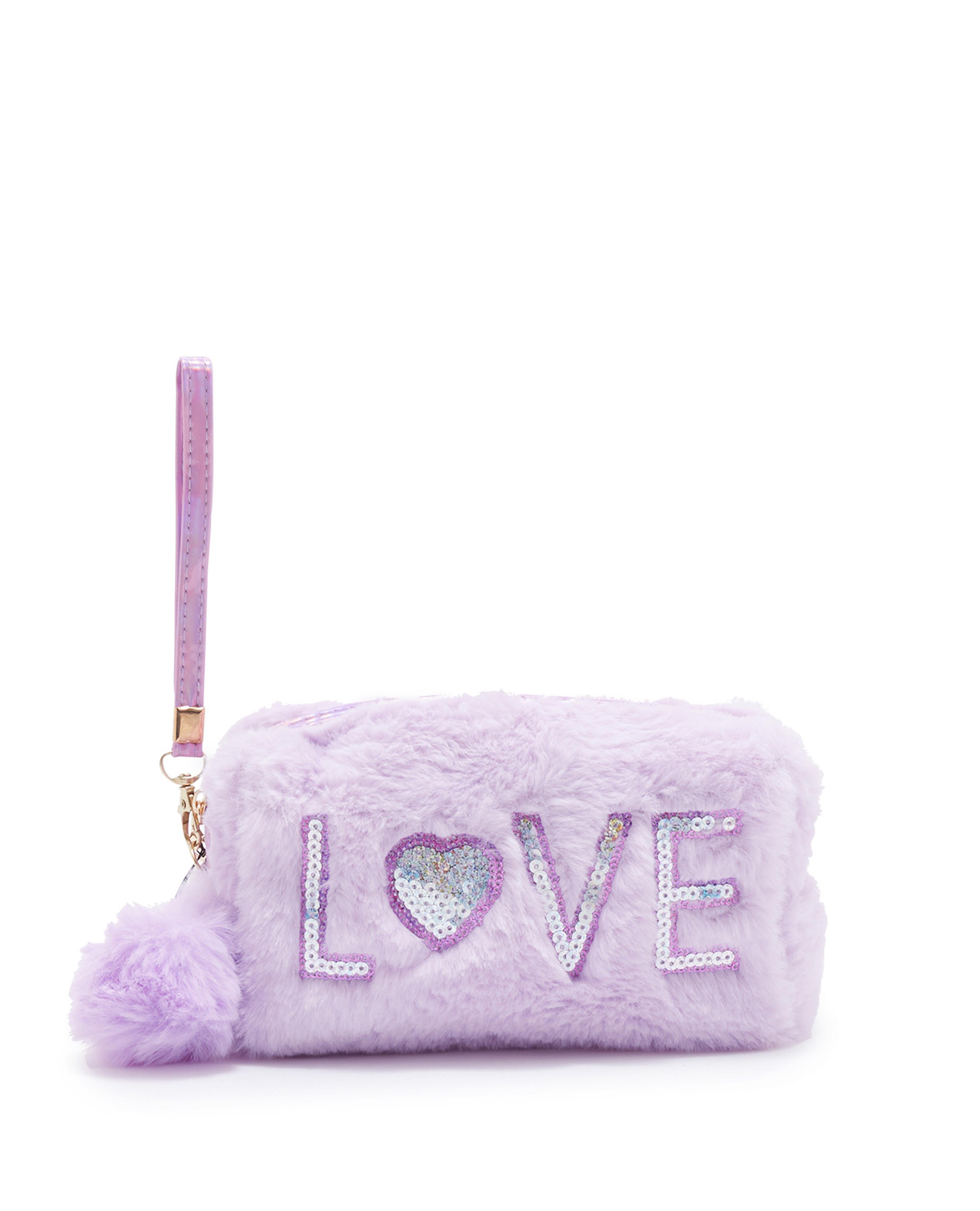 Sequined Fur Cosmetic Pouch