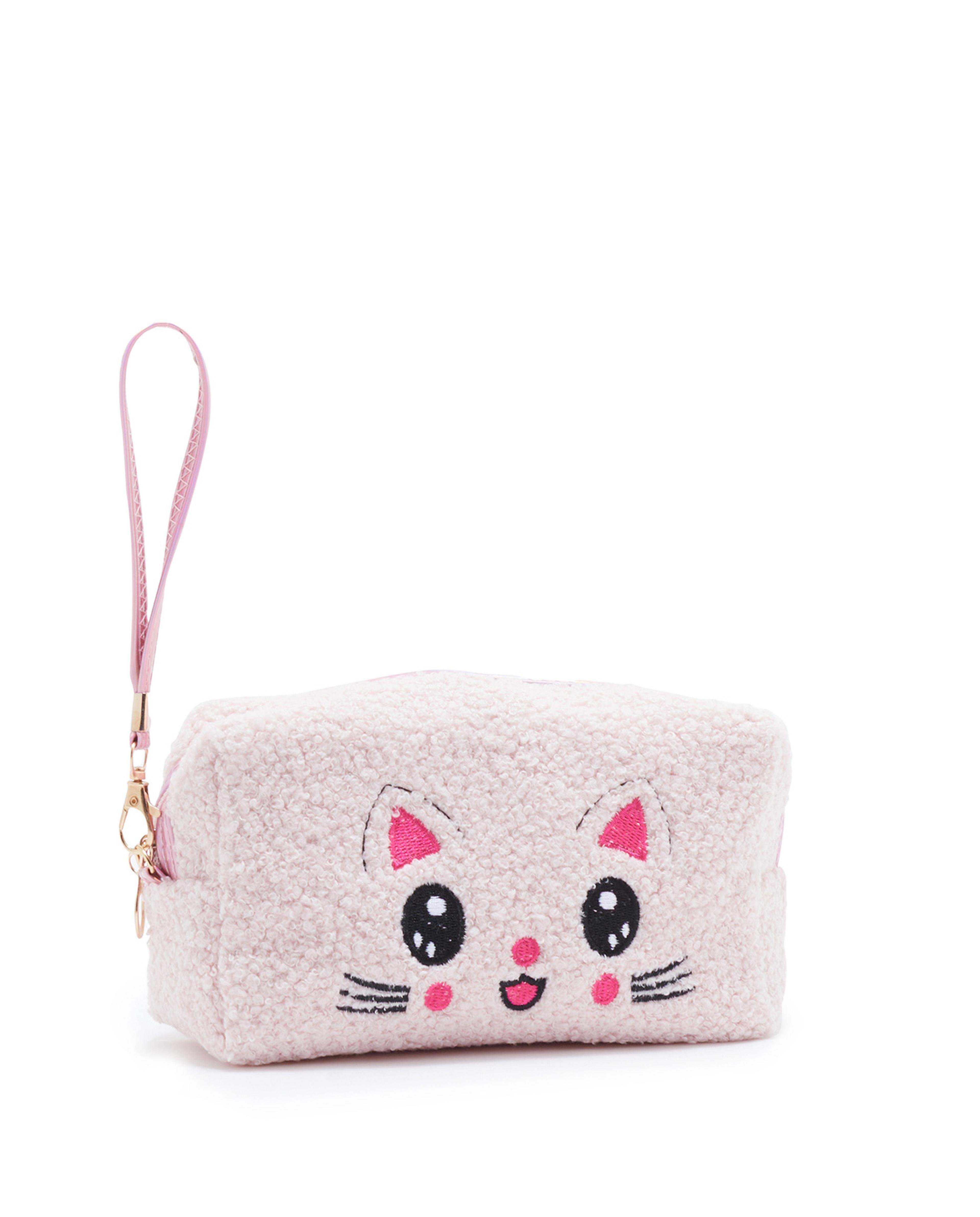 Cat Embroidered Cosmetic Pouch