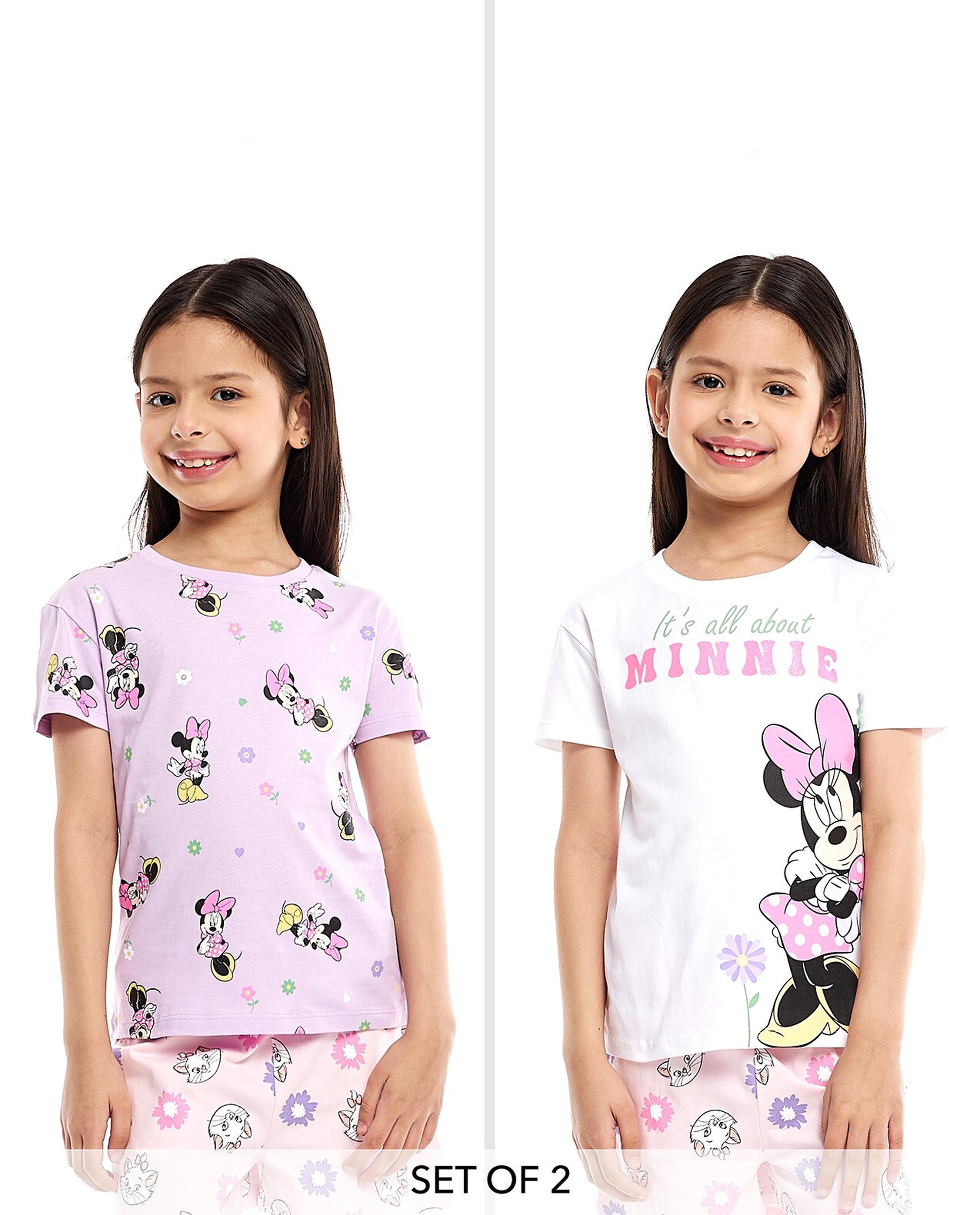 Minnie Mouse Printed T-Shirt with Crew Neck and Short Sleeves