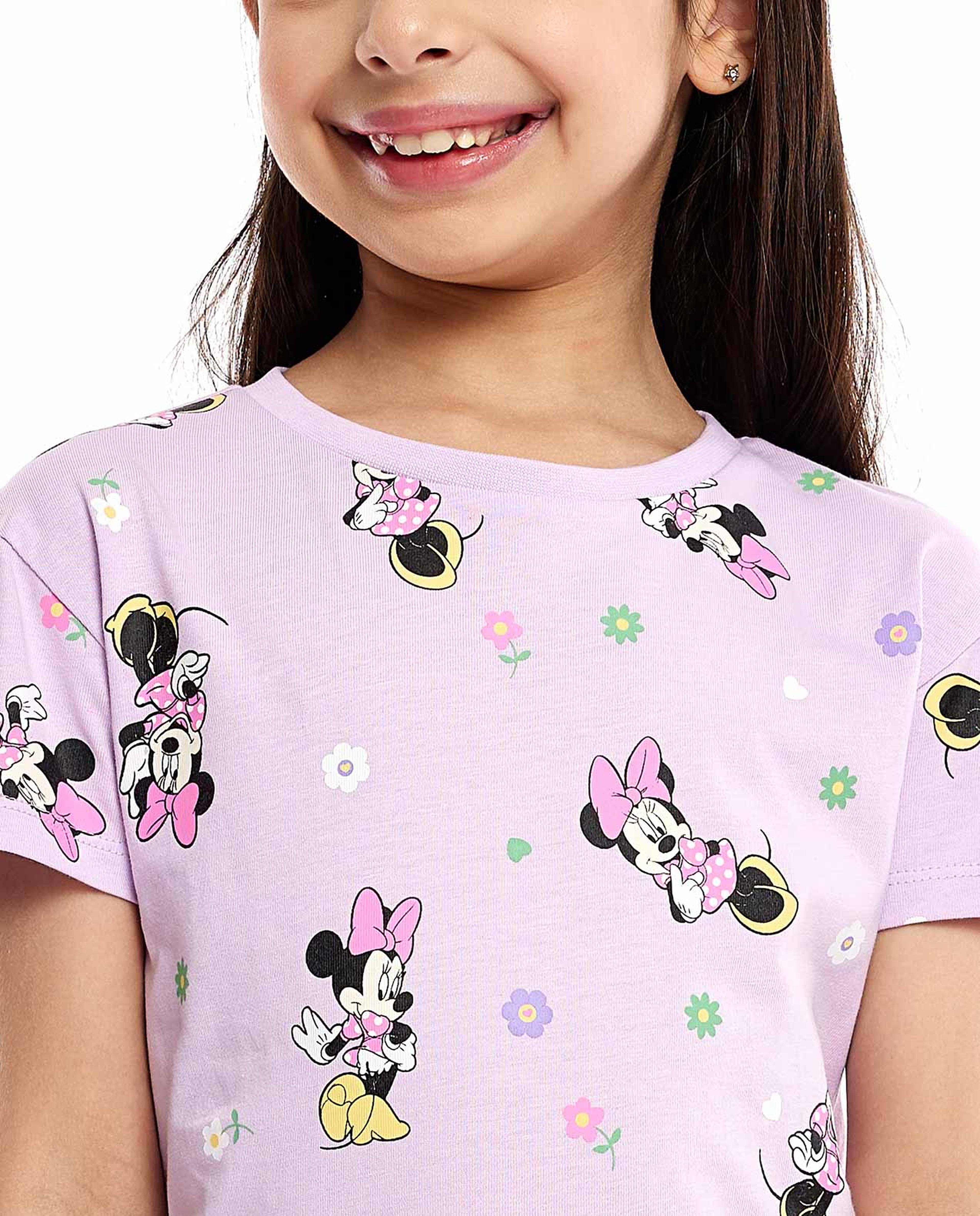 Minnie Mouse Printed T-Shirt with Crew Neck and Short Sleeves