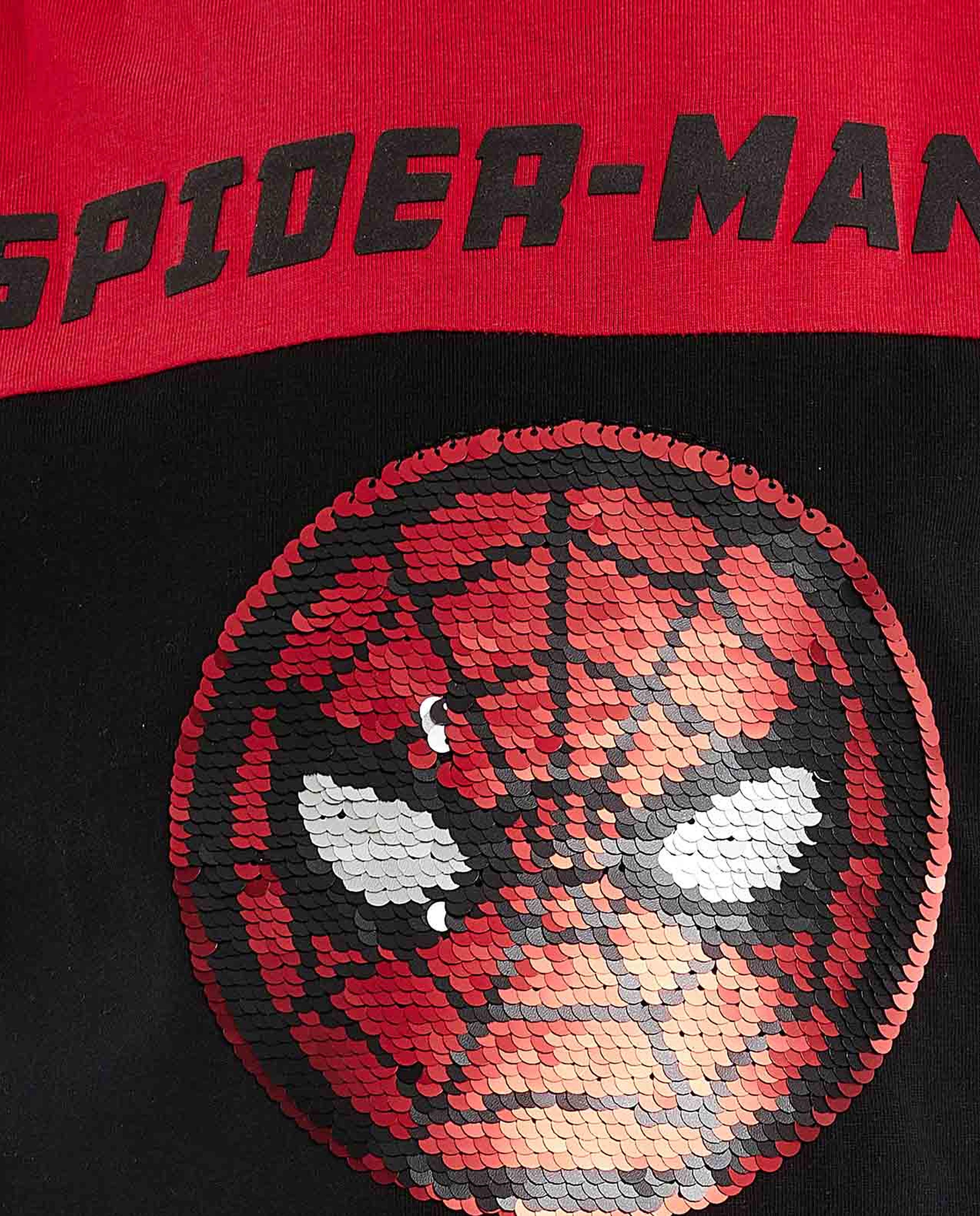 Spiderman Sequined T-Shirt with Crew Neck and Short Sleeves