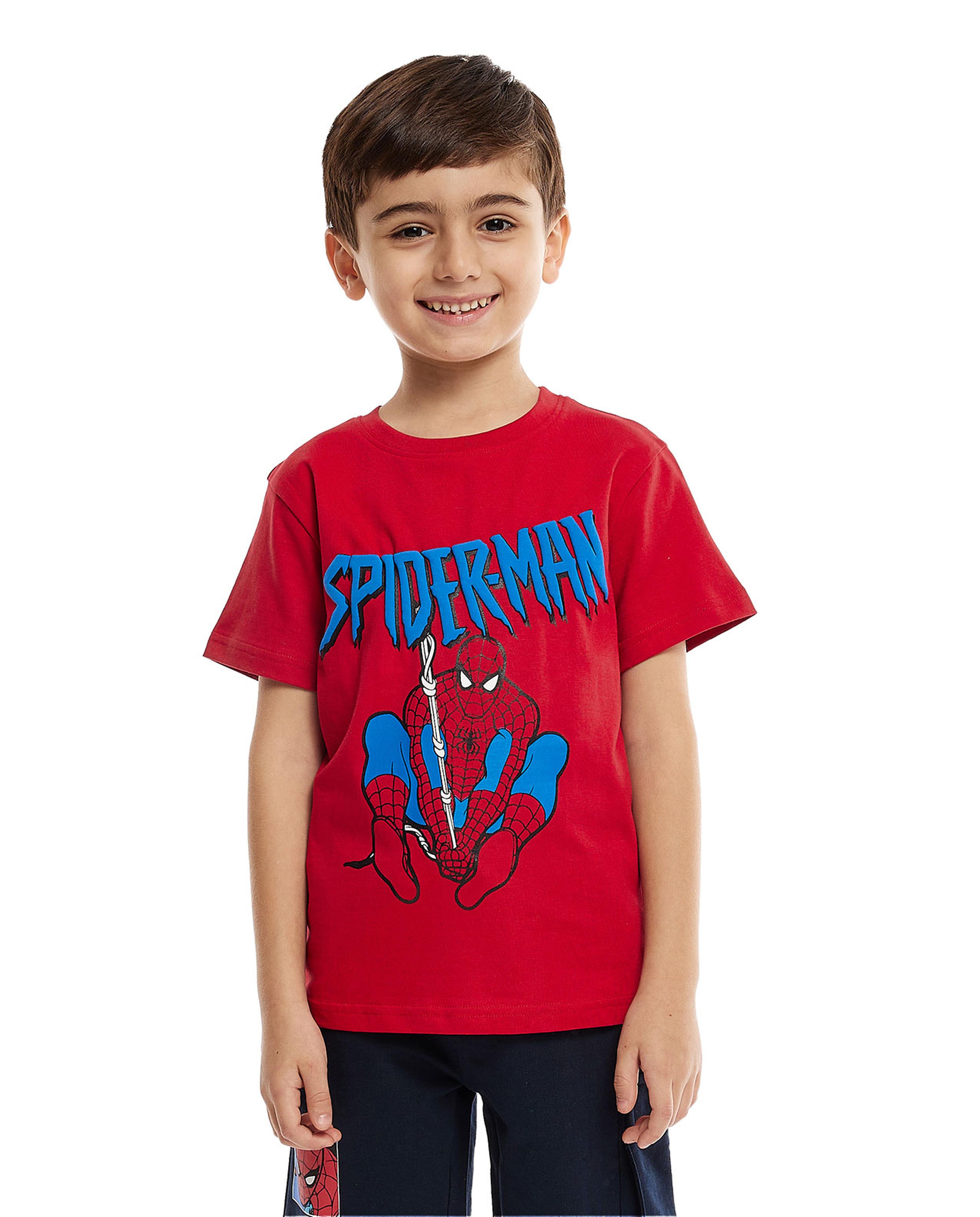 Spiderman Printed T-Shirt with Crew Neck and Short Sleeves
