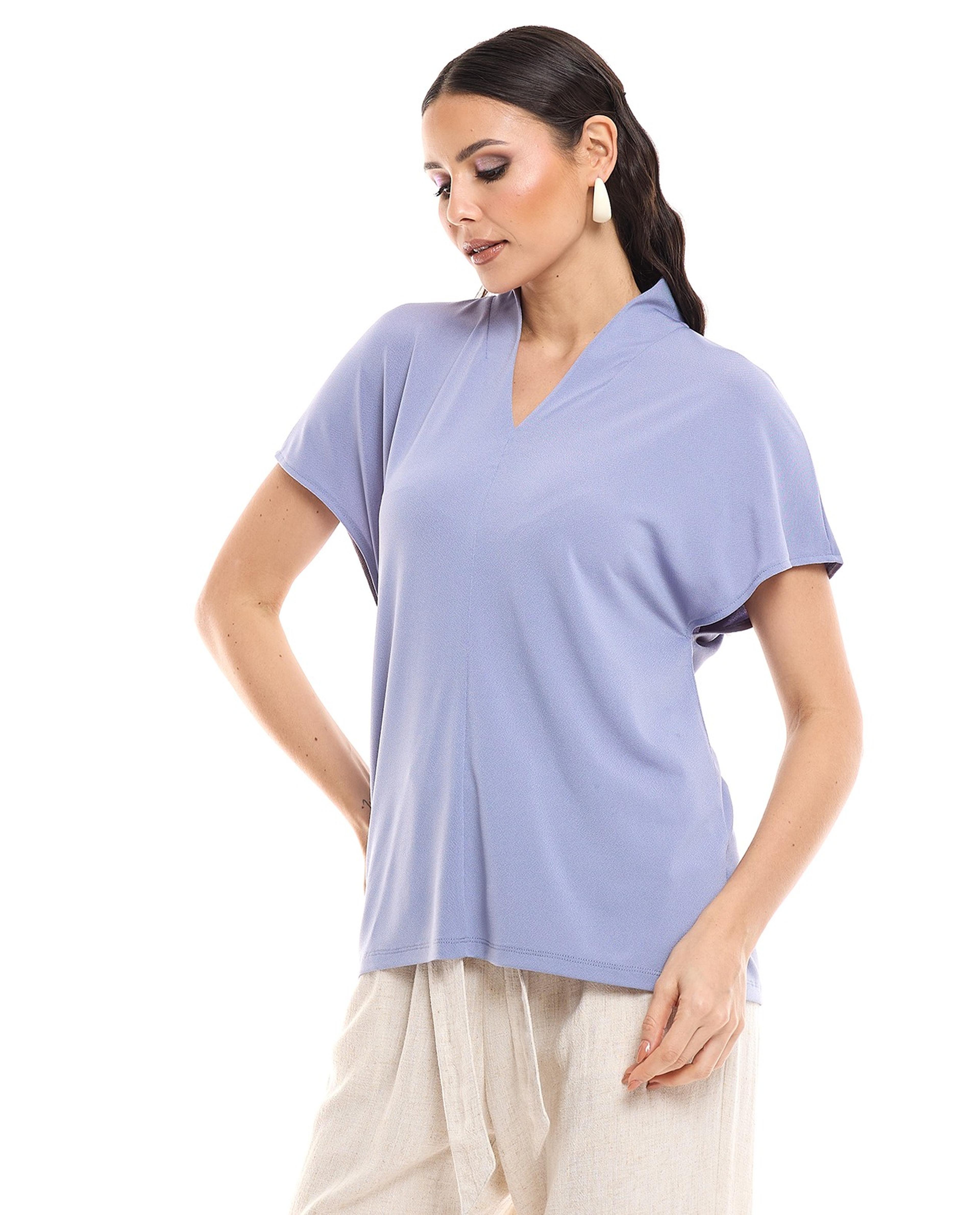 Solid Top with High Neck and Short Sleeves
