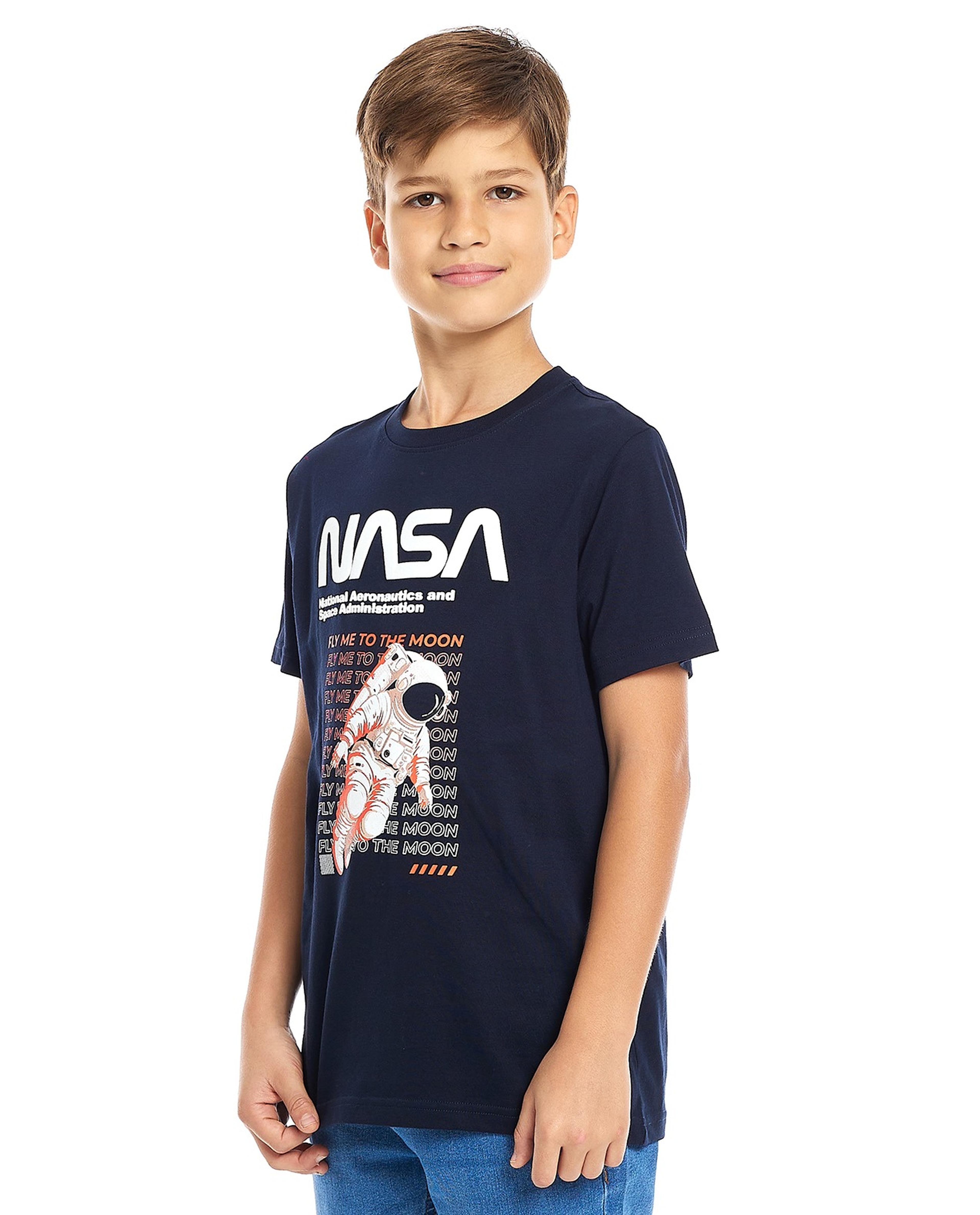 NASA Printed T-Shirt with Crew Neck and Short Sleeves