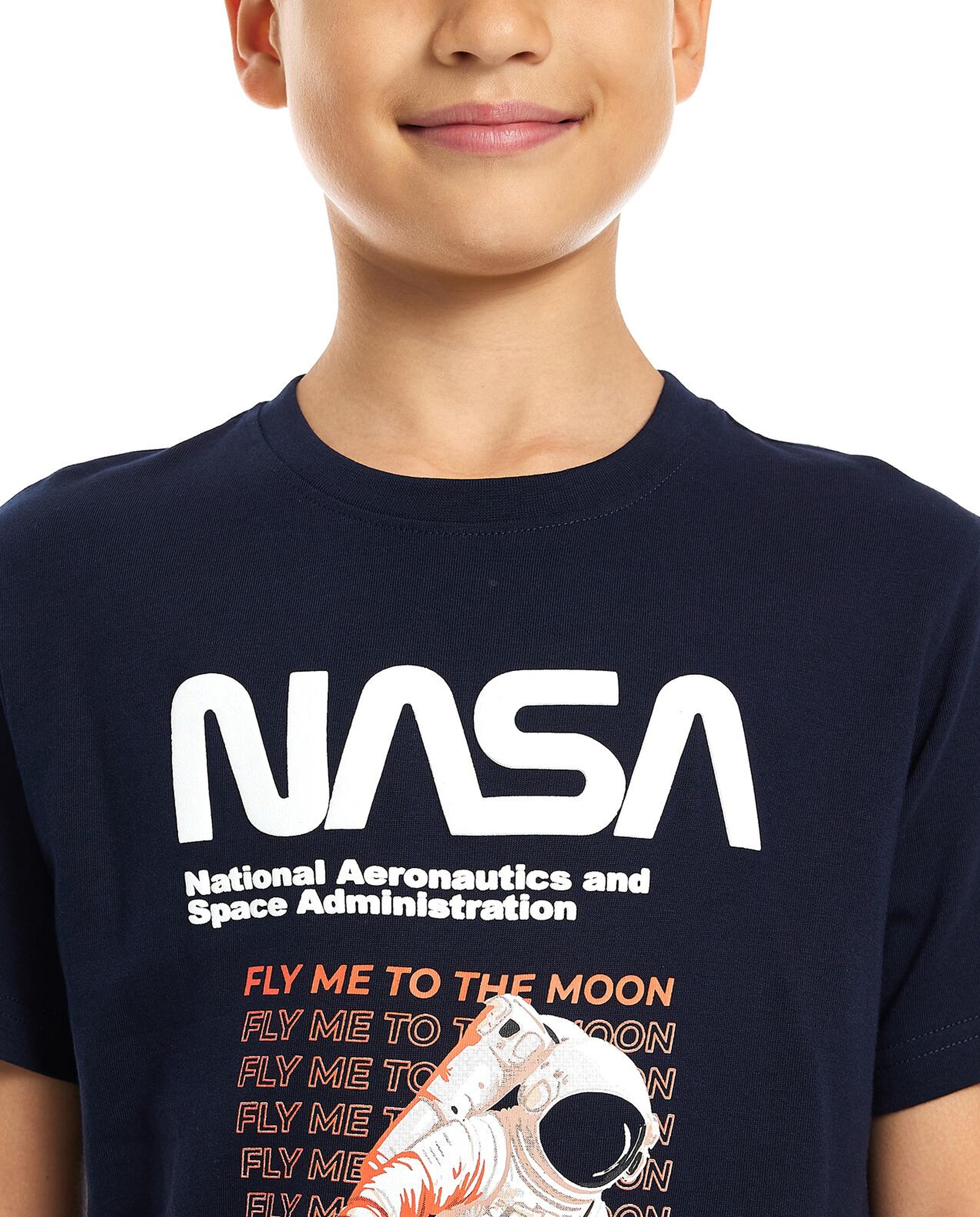 NASA Printed T-Shirt with Crew Neck and Short Sleeves