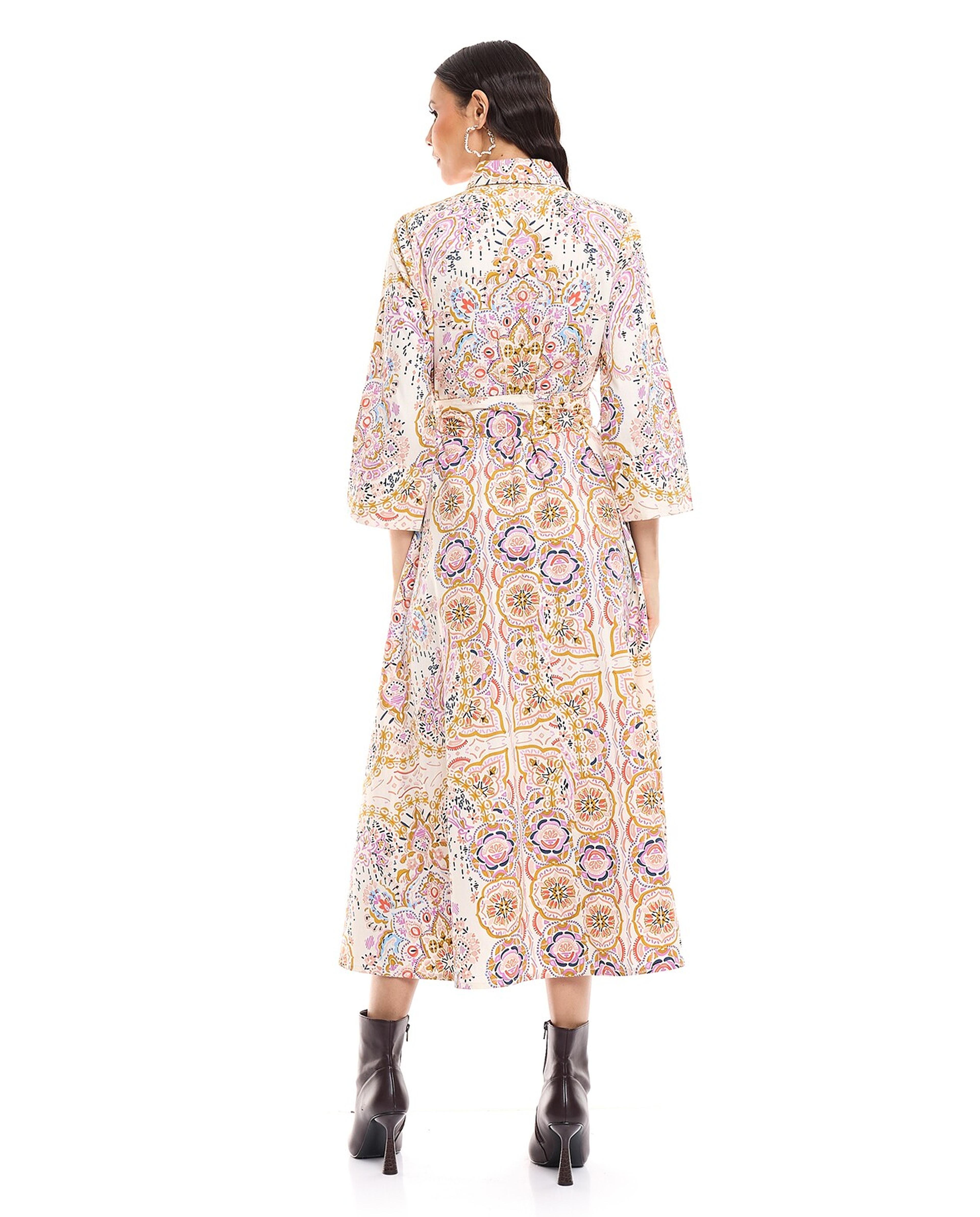 Patterned Shirt Dress with 3/4Th Sleeves