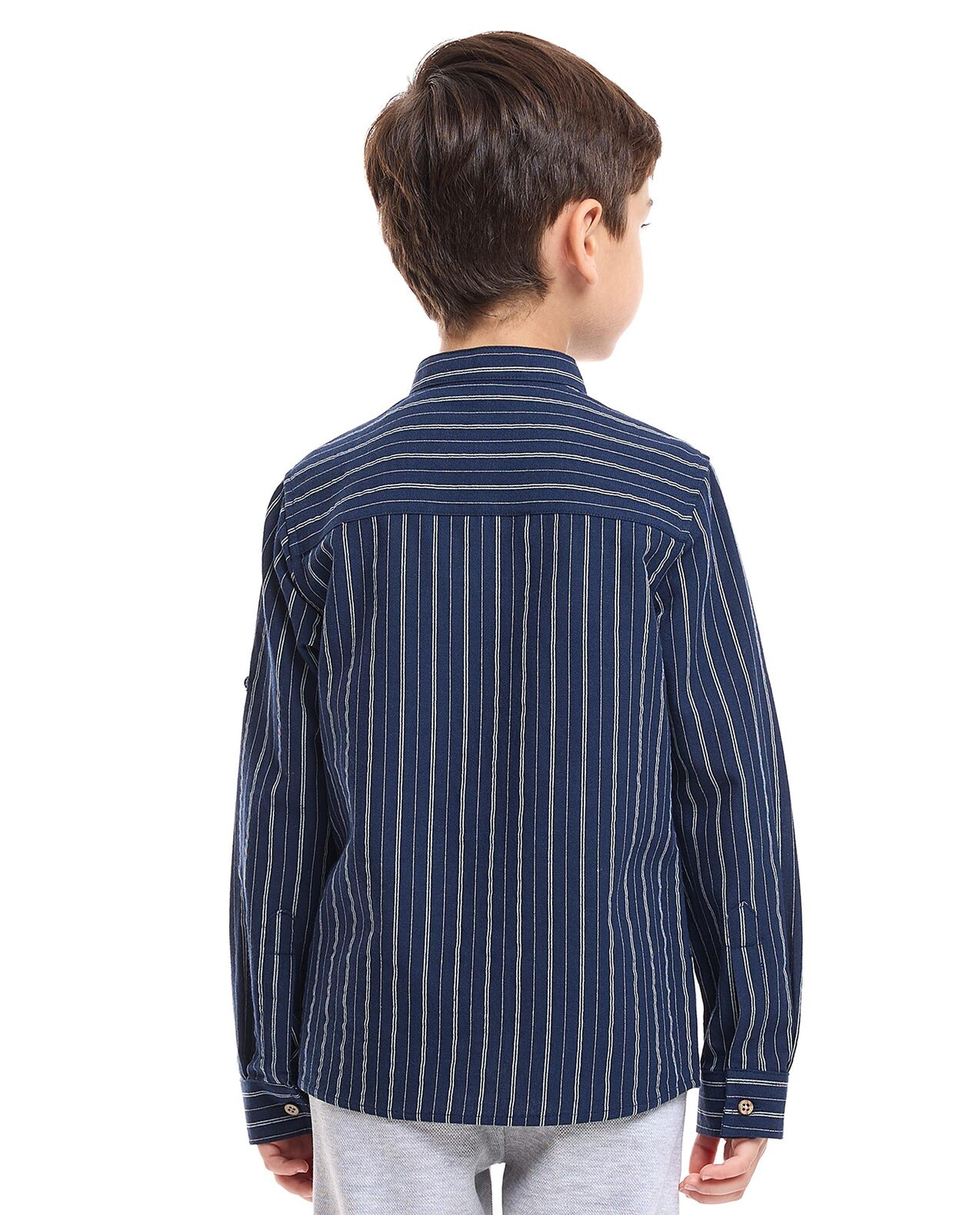 Striped Shirt with Mandarin Collar and Long Sleeves