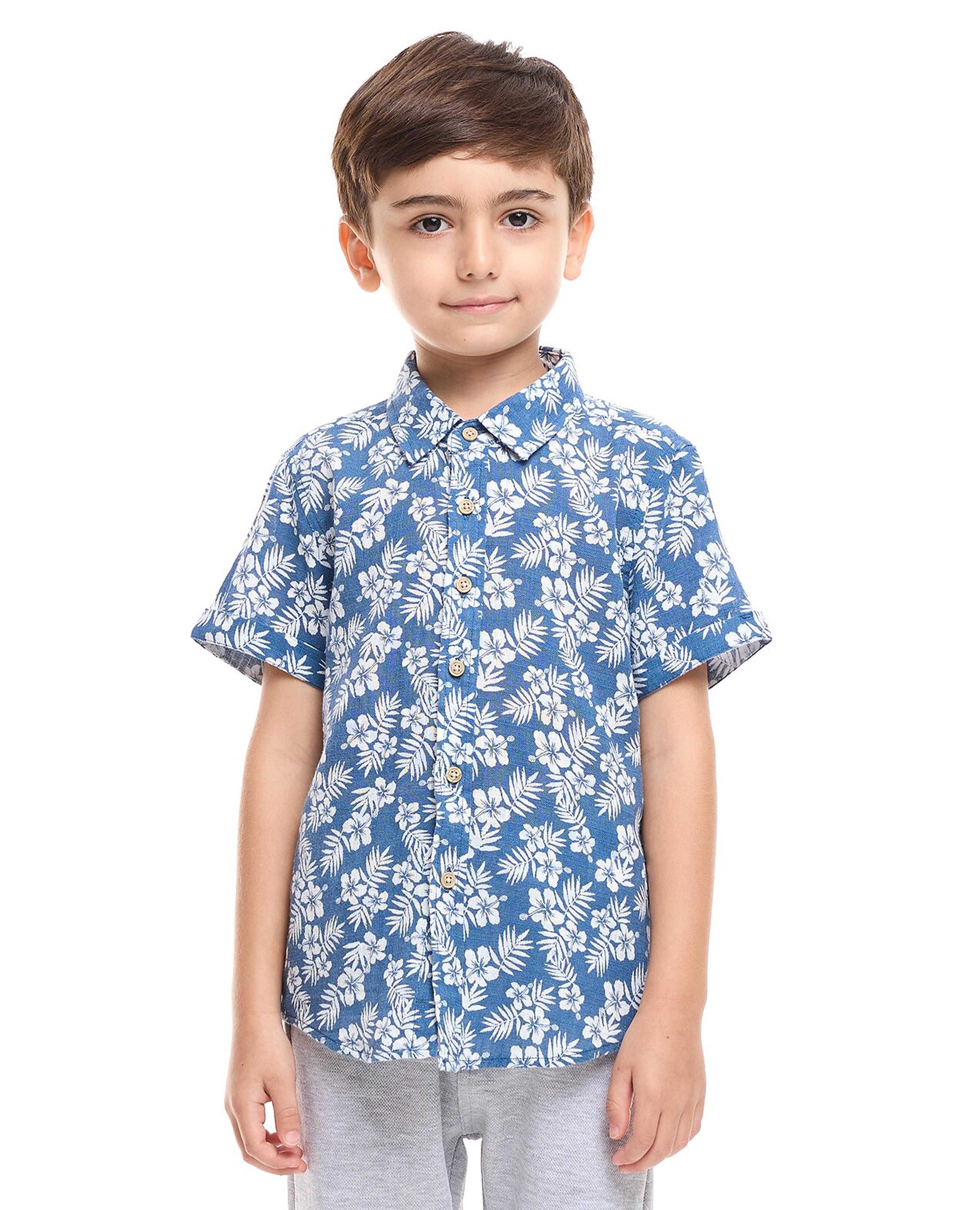 Floral Print Shirt with Spread Collar and Short Sleeves
