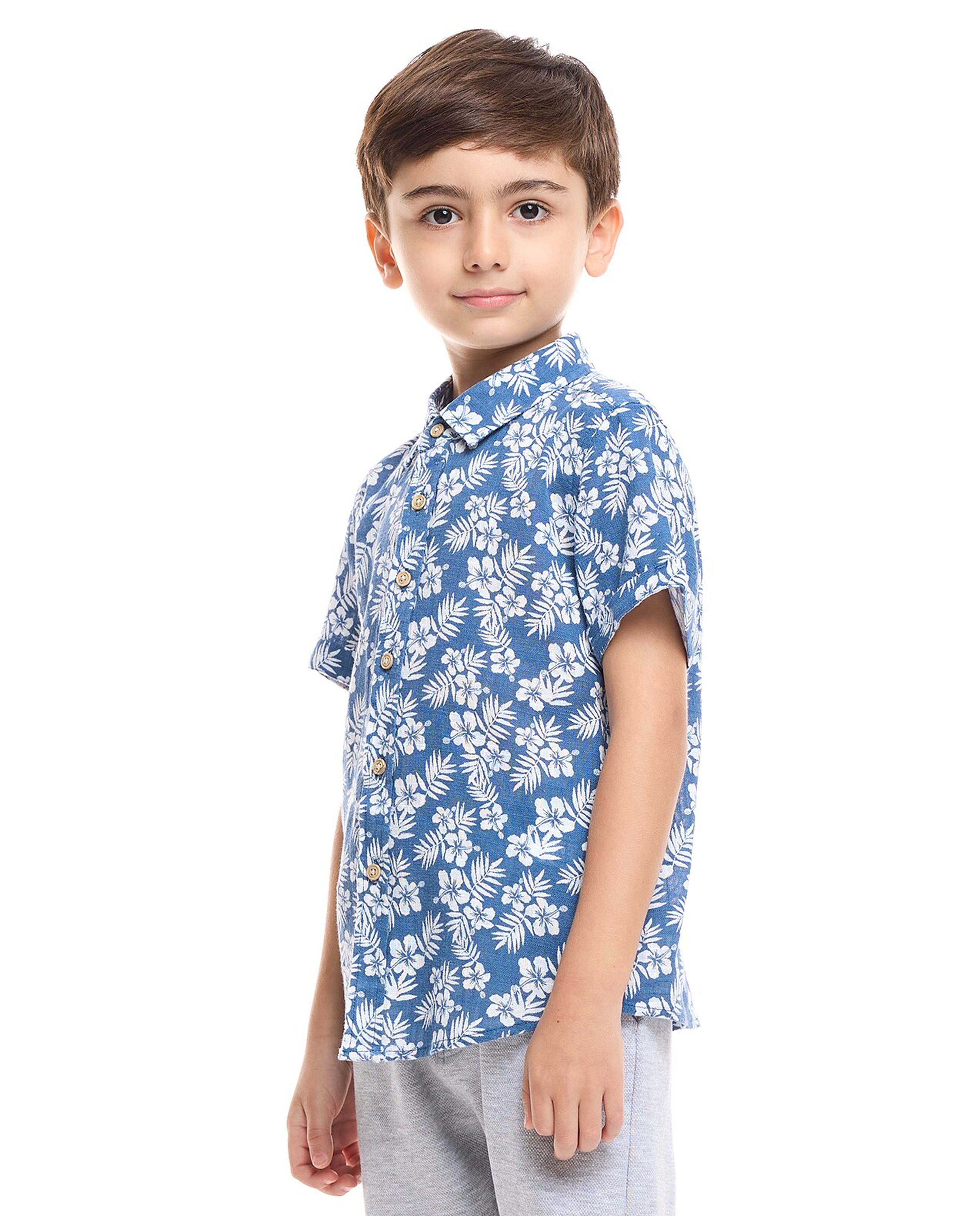Floral Print Shirt with Spread Collar and Short Sleeves